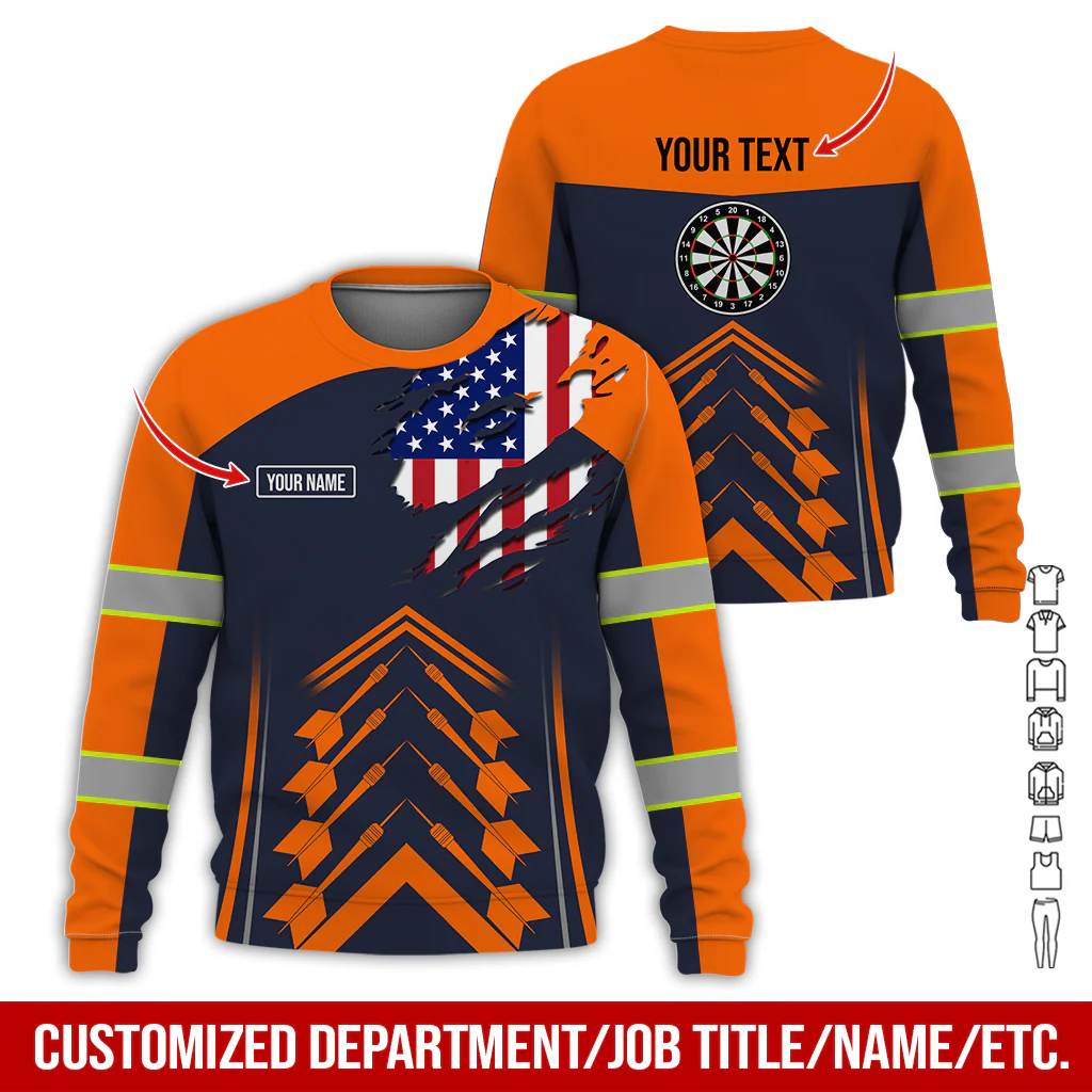 Customized Name Darts Sweatshirt, American Flag Pattern Sweatshirt For Men & Women, Perfect Gift For Darts Lovers, Friend, Family - Image 3