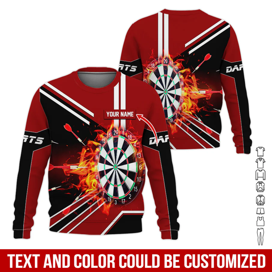 Customized Name Darts Sweatshirt, Personalized Name Dartboard Flame Sweatshirt For Men & Women - Gift For Darts Lovers, Darts Players - Image 4