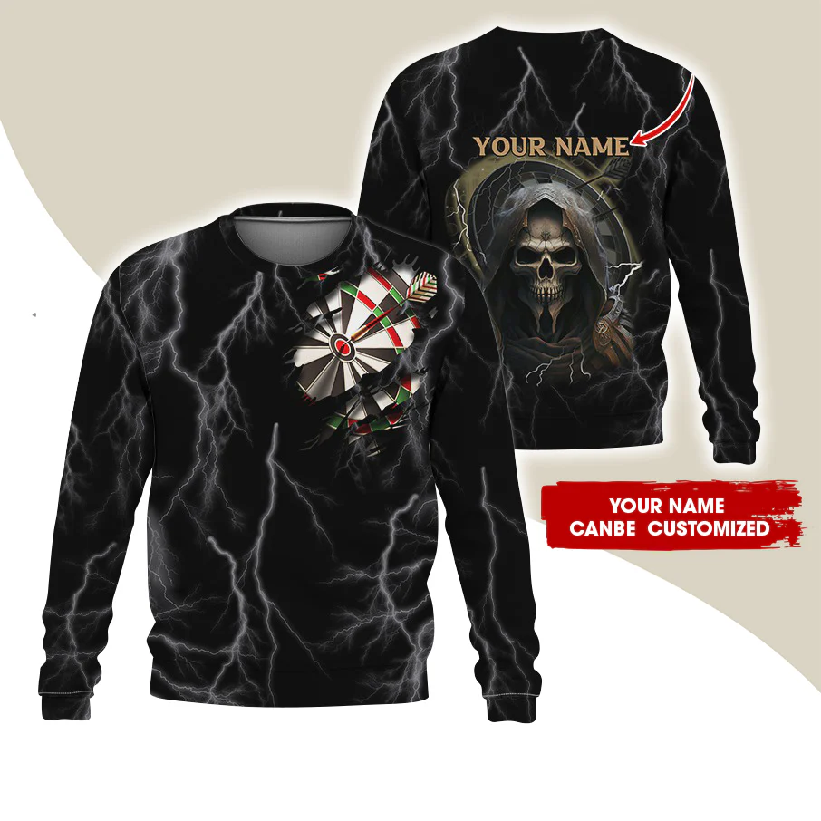 Customized Name Darts Sweatshirt, Personalized Name Grim Reaper Sweatshirt For Men & Women - Gift For Darts Lovers, Darts Players - Image 11