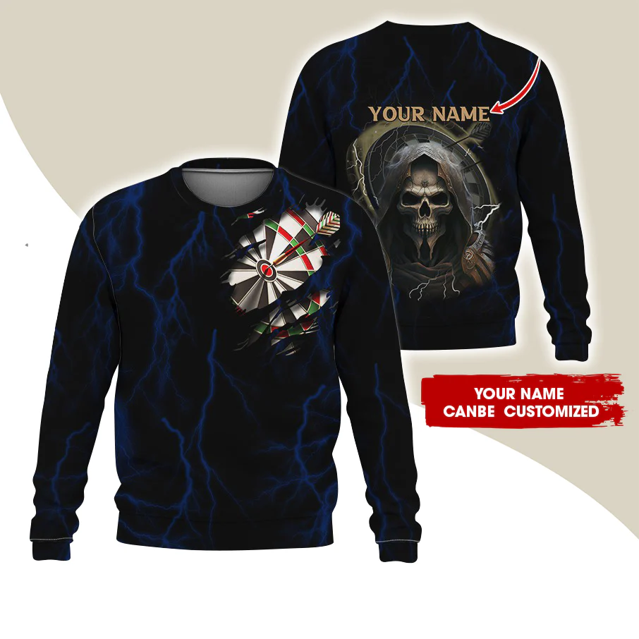 Customized Name Darts Sweatshirt, Personalized Name Grim Reaper Sweatshirt For Men & Women - Gift For Darts Lovers, Darts Players - Image 8
