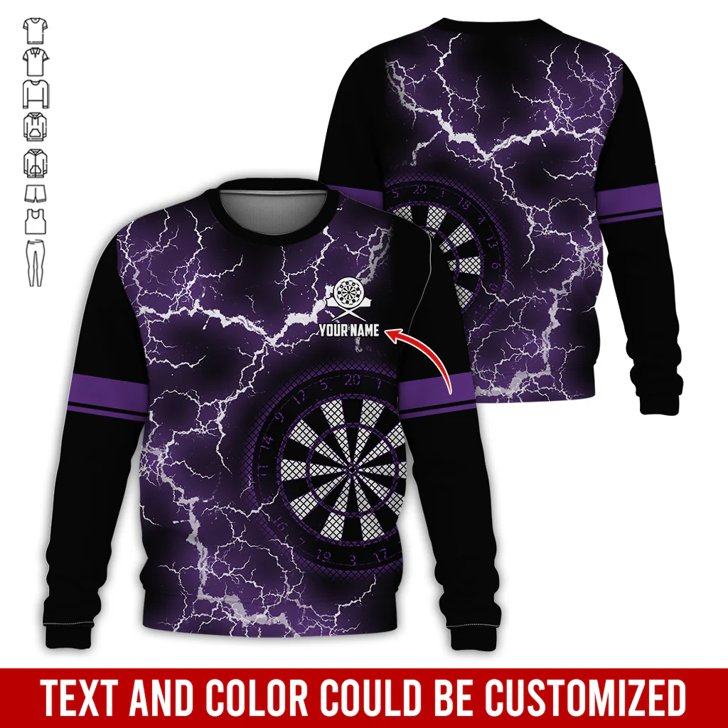 Customized Name Darts Sweatshirt, Personalized Name Thunder Lightning Darts Sweatshirt For Men & Women - Gift For Darts Lovers, Darts Players - Image 2