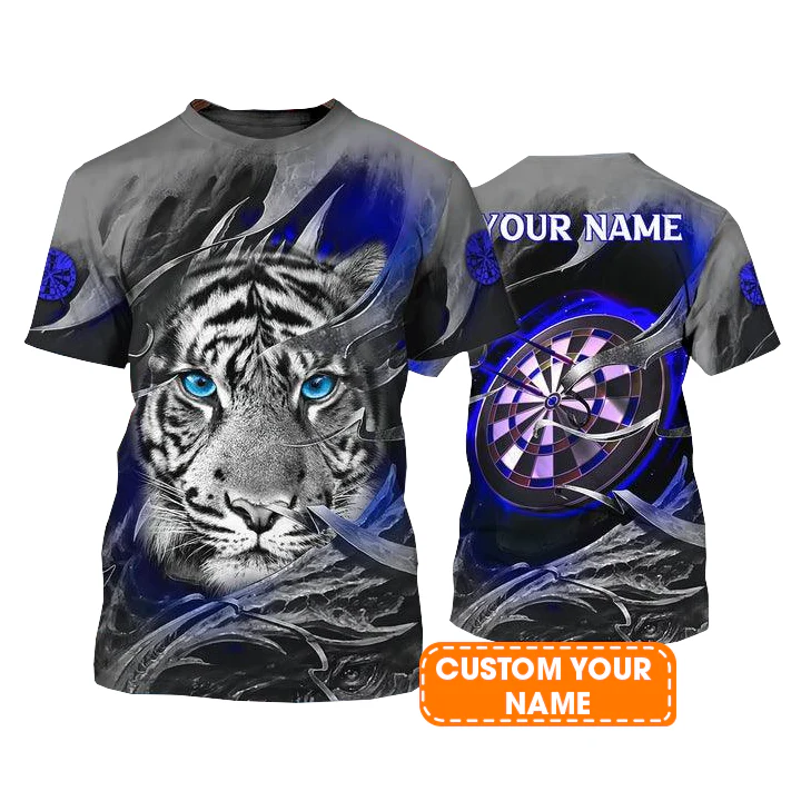 Customized Name Darts T Shirt, Blue Bullseye Dartboard Personalized Tiger And Darts T Shirt For Men - Perfect Gift For Darts Lovers, Darts Players - Image 2