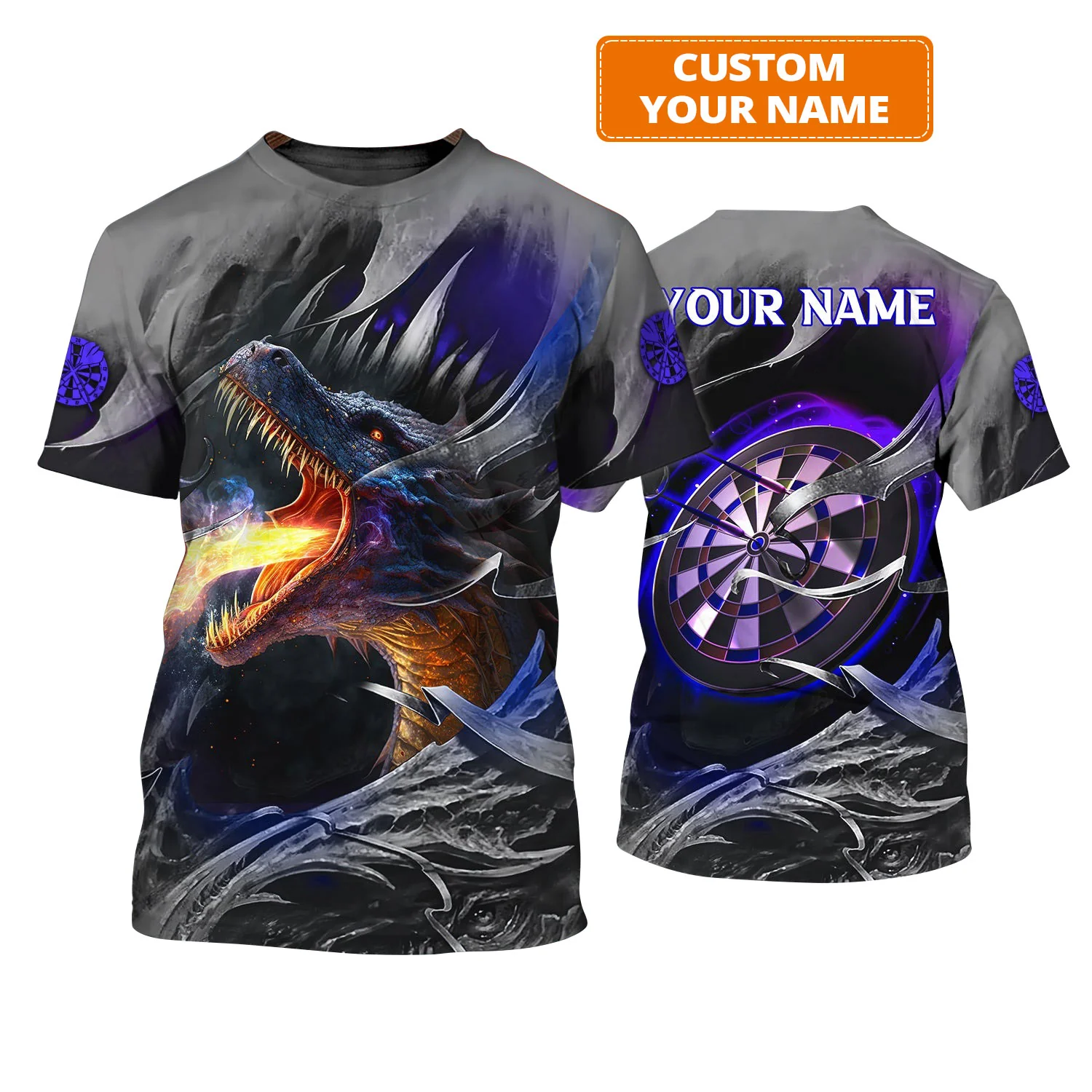 Customized Name Darts T Shirt, Bullseye Dartboard Personalized Flame Dragon And Darts T Shirt For Men - Perfect Gift For Darts Lovers, Darts Players - Image 2