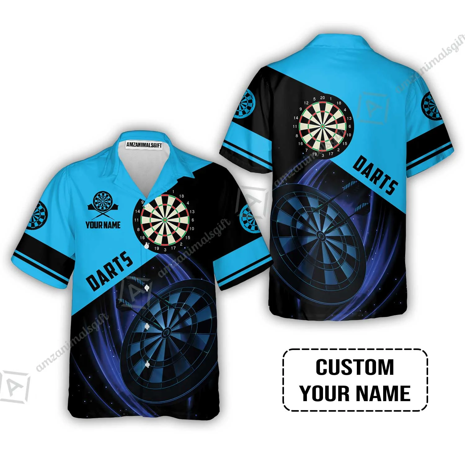 Customized Name Darts T-Shirt, Dartboard Personalized Name Blue Darts Team T-Shirt - Image 3