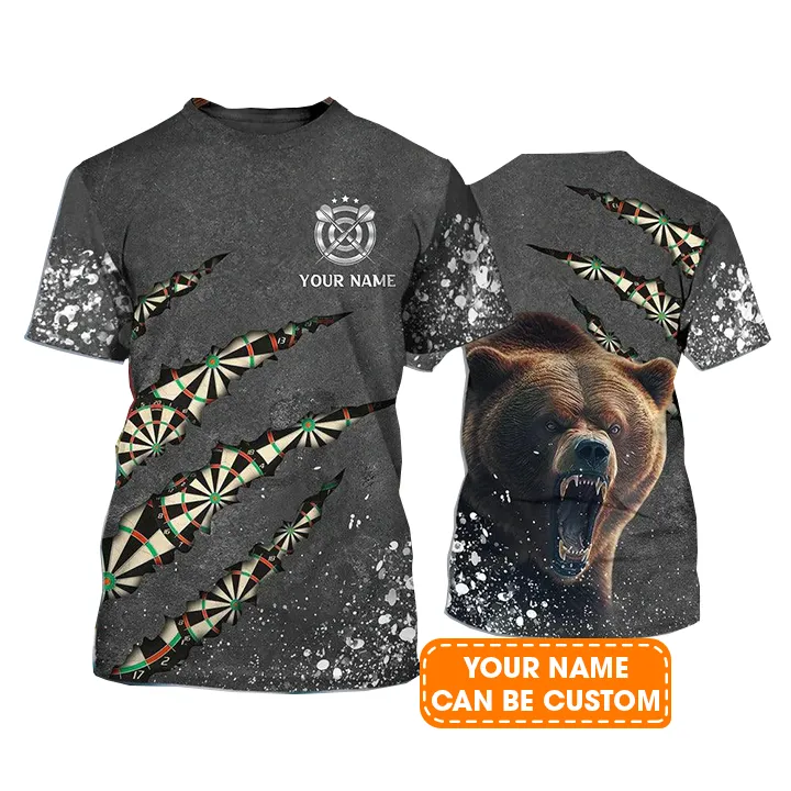 Customized Name Darts T Shirt, Darts Paint Splash Personalized Name Bear T Shirt For Men - Perfect Gift For Darts Game Lovers, Darts Players - Image 2