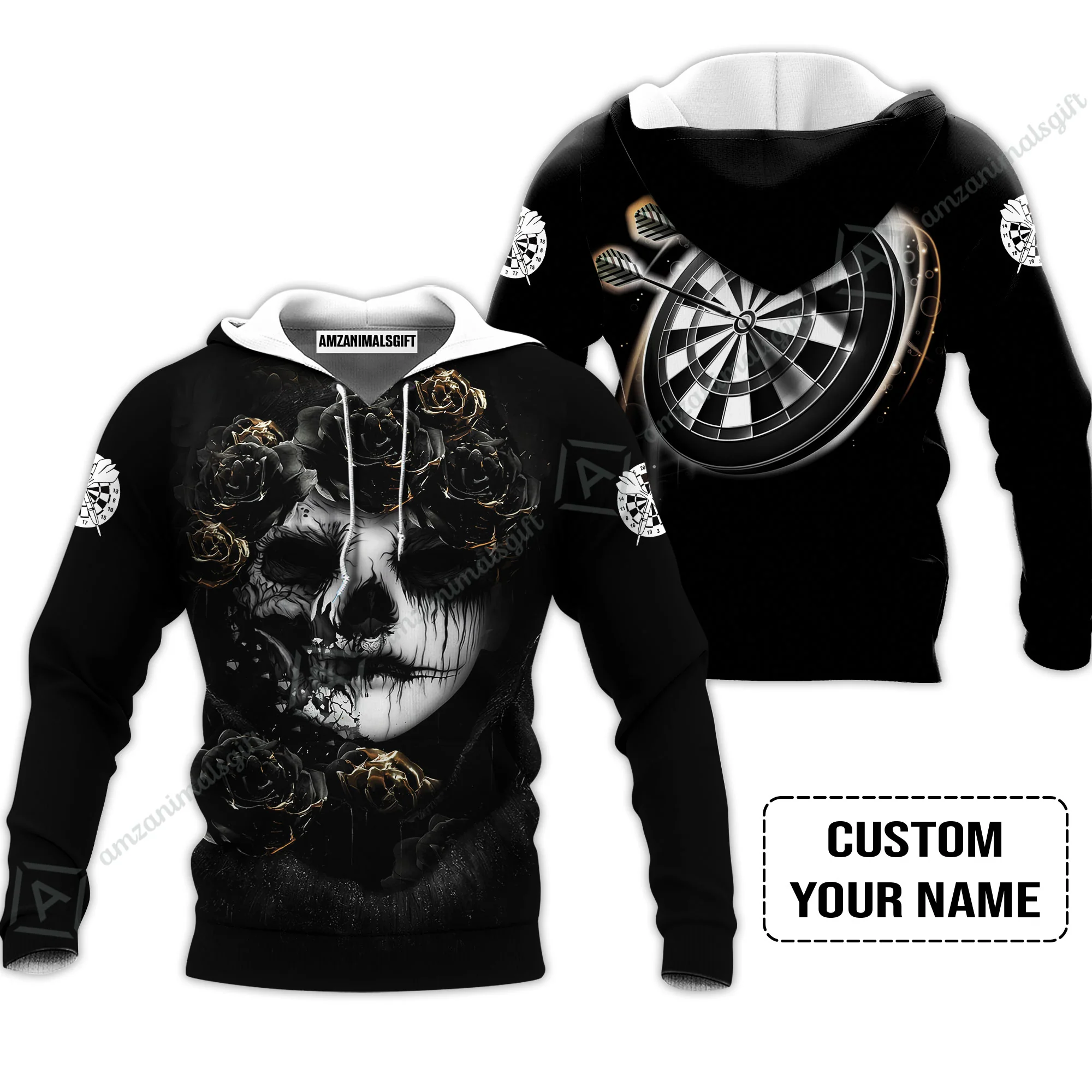 Customized Name Darts Sweatshirt, Flower Skull Girl And Dartboard Personalized Sweatshirt - Image 3