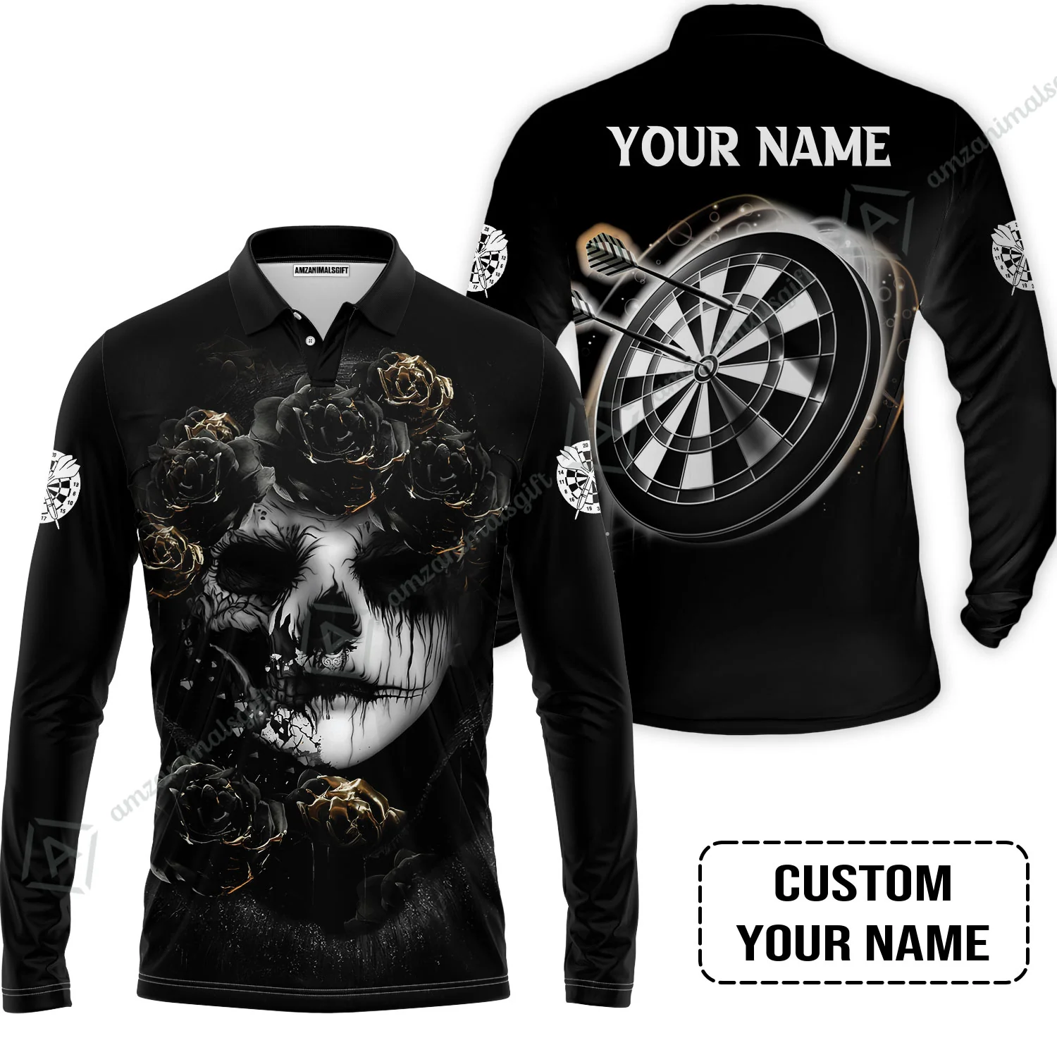 Customized Name Darts Sweatshirt, Flower Skull Girl And Dartboard Personalized Sweatshirt - Image 5
