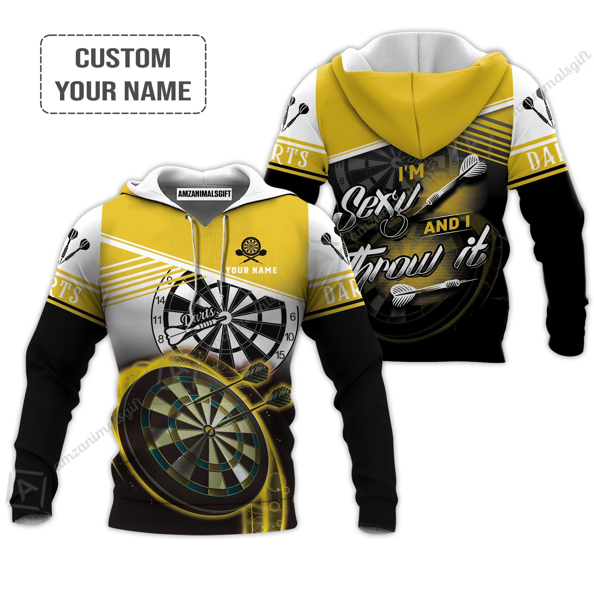 Customized Name Darts T Shirt, I'm Sexy And I Throw It Personalized Yellow Darts T Shirt For Men - Gift For Darts Lovers, Darts Player, Dart Team - Image 4