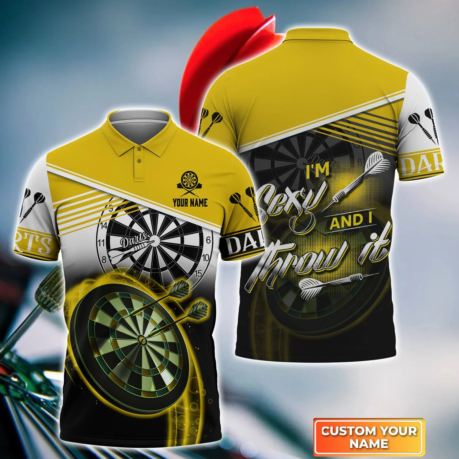Customized Name Darts T Shirt, I'm Sexy And I Throw It Personalized Yellow Darts T Shirt For Men - Gift For Darts Lovers, Darts Player, Dart Team - Image 6