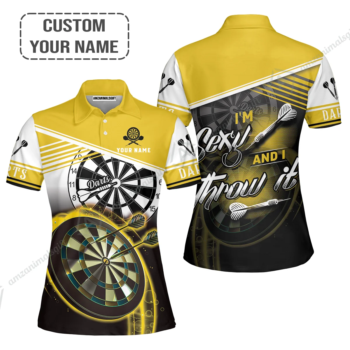 Customized Name Darts T Shirt, I'm Sexy And I Throw It Personalized Yellow Darts T Shirt For Men - Gift For Darts Lovers, Darts Player, Dart Team - Image 7