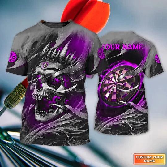 Customized Name Darts T Shirt, Purple Skull Dartboard Personalized Name Skull And Darts T Shirt For Men - Gift For Darts Lovers, Darts Team Players