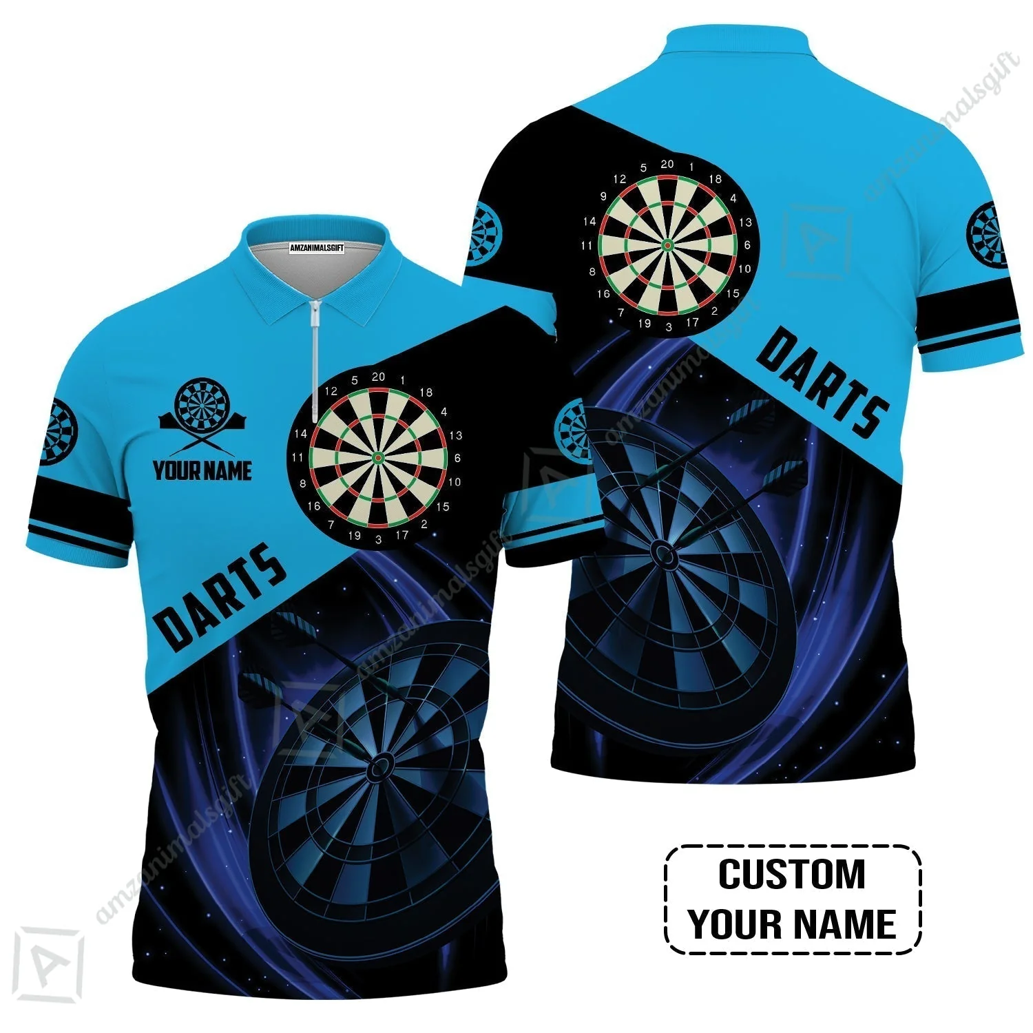 Customized Name Darts Women Polo Shirt, Dartboard Personalized Name Blue Darts Team Women Polo Shirt - Image 5