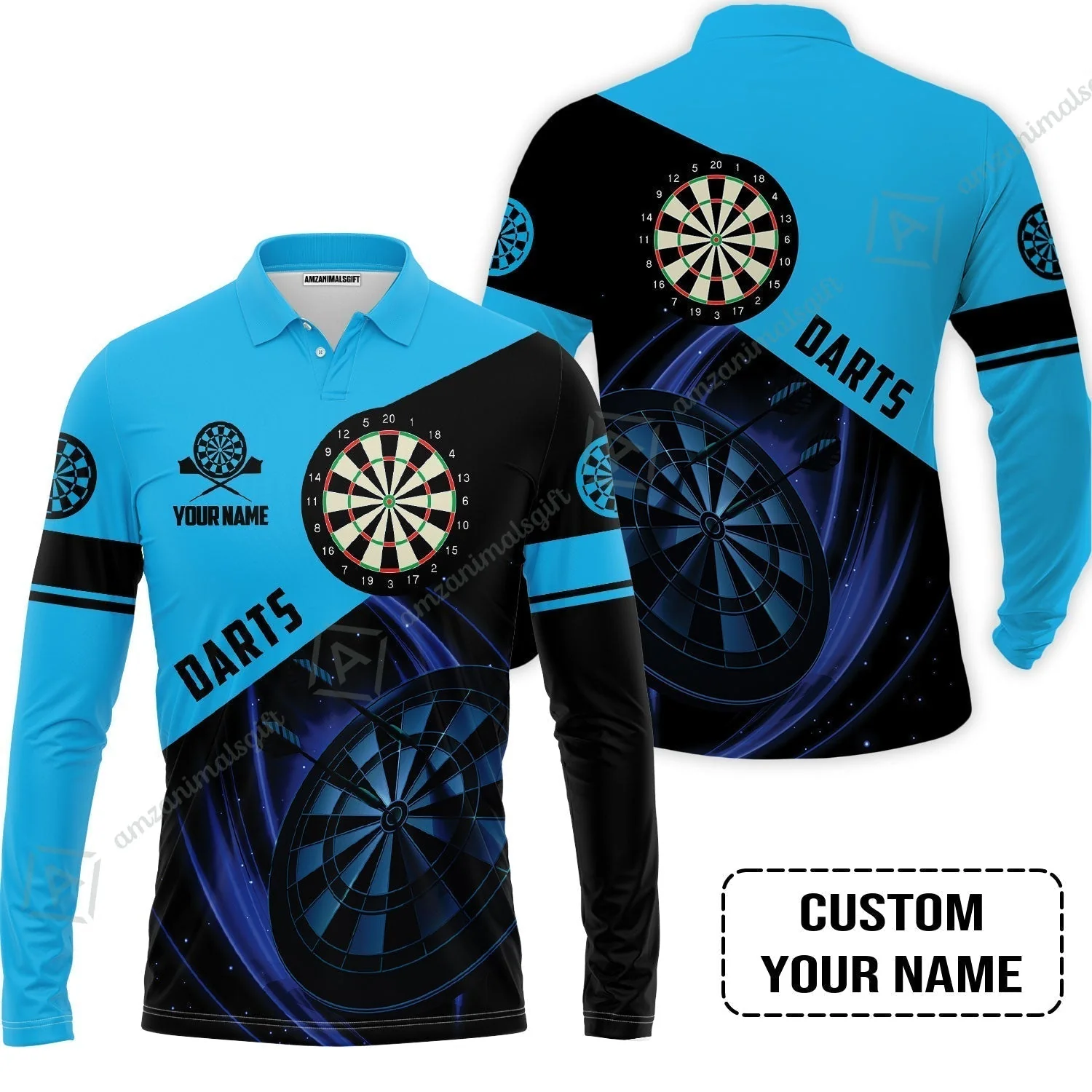 Customized Name Darts Women Polo Shirt, Dartboard Personalized Name Blue Darts Team Women Polo Shirt - Image 6