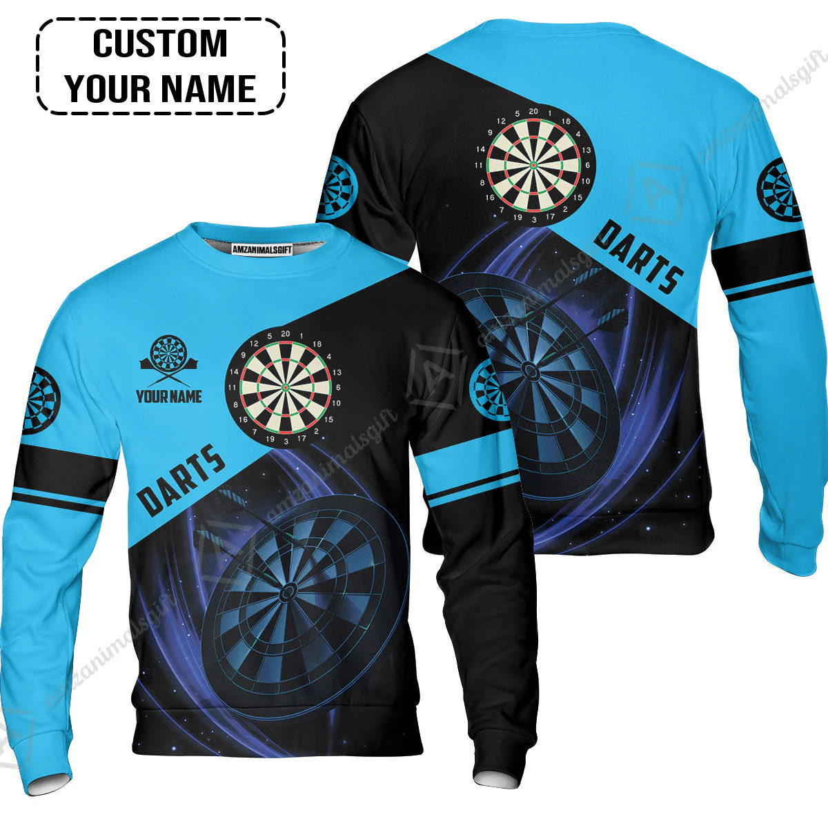 Customized Name Darts Zip Polo Shirt, Dartboard Personalized Name Blue Darts Team Zip Polo Shirt - Image 6