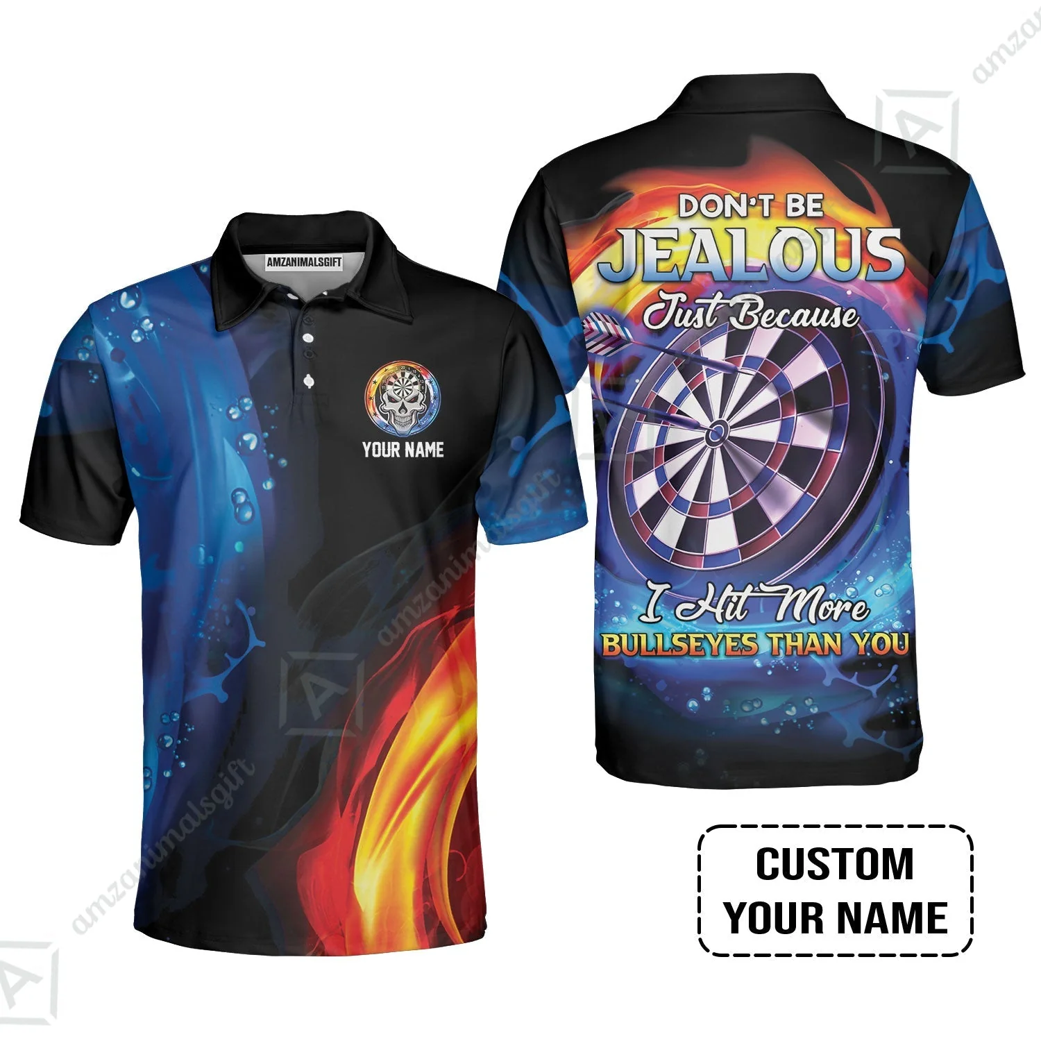Customized Name Darts Zip Polo Shirt, Don't Be Jealous Personalized Skull Logo And Darts Zip Polo Shirt - Image 4