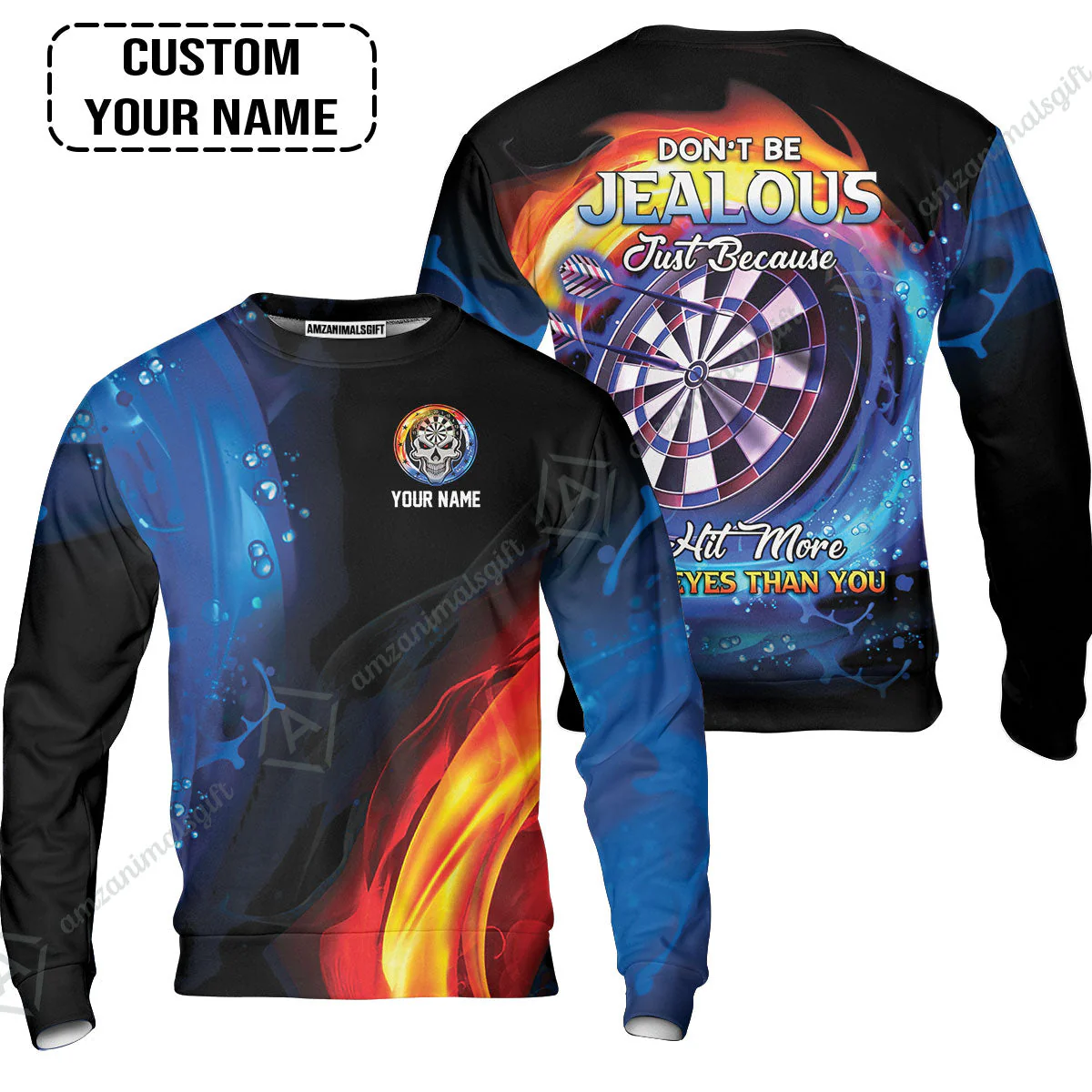 Customized Name Darts Zip Polo Shirt, Don't Be Jealous Personalized Skull Logo And Darts Zip Polo Shirt - Image 6