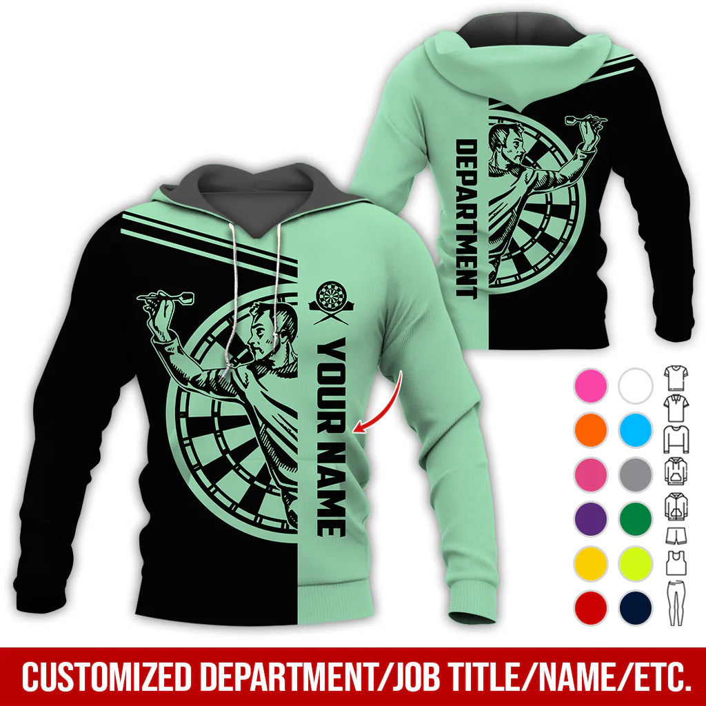 Customized Name & Department Darts Premium Hoodie, Man Playing Darts Pattern Black Hoodie, Perfect Gift For Darts Lovers, Friend, Family - Image 4