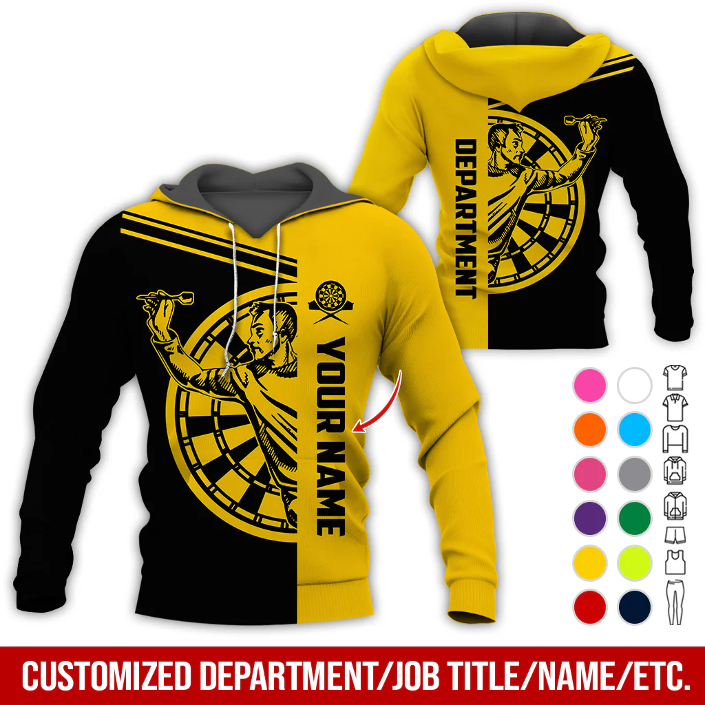 Customized Name & Department Darts Premium Hoodie, Man Playing Darts Pattern Black Hoodie, Perfect Gift For Darts Lovers, Friend, Family - Image 5