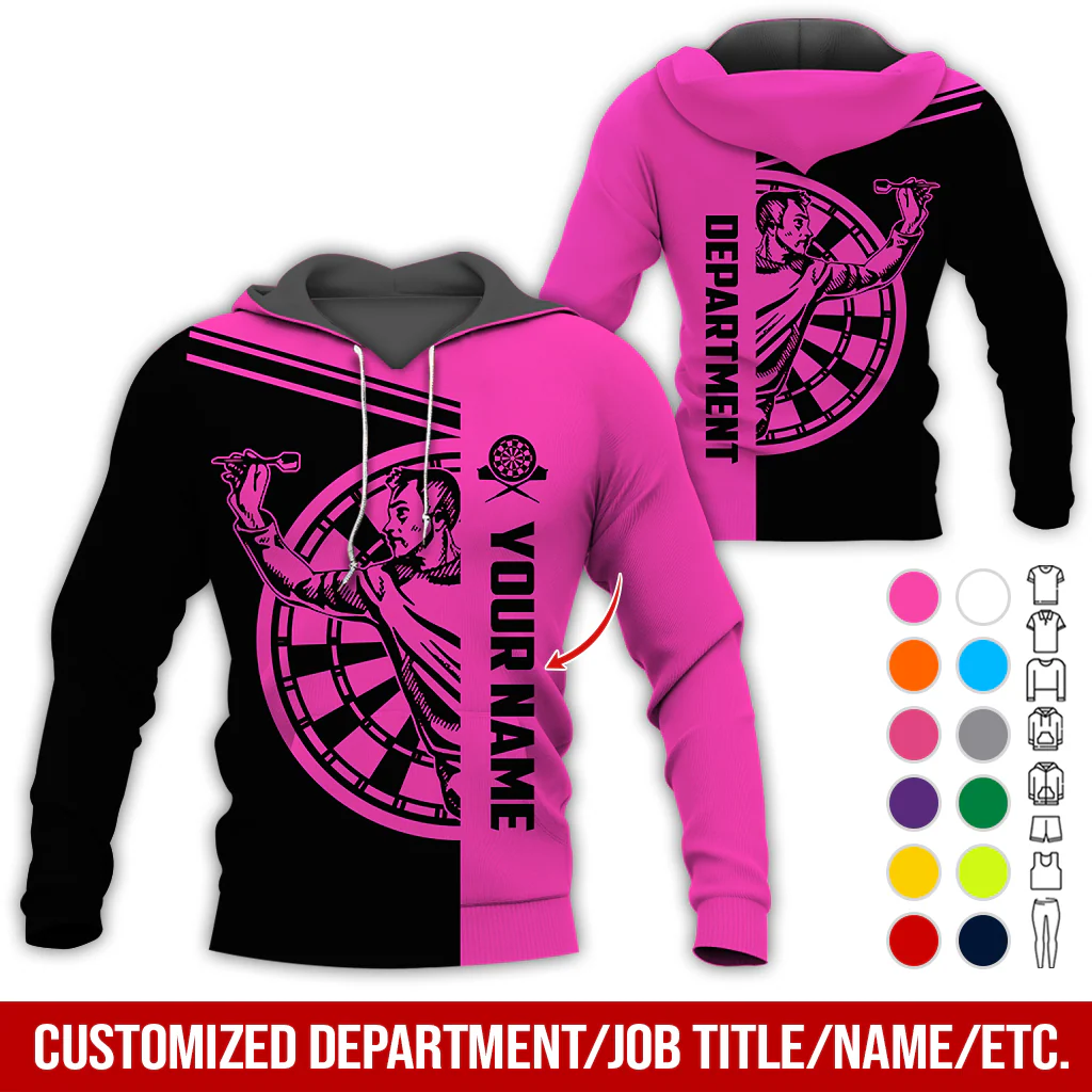 Customized Name & Department Darts Premium Hoodie, Man Playing Darts Pattern Black Hoodie, Perfect Gift For Darts Lovers, Friend, Family - Image 9