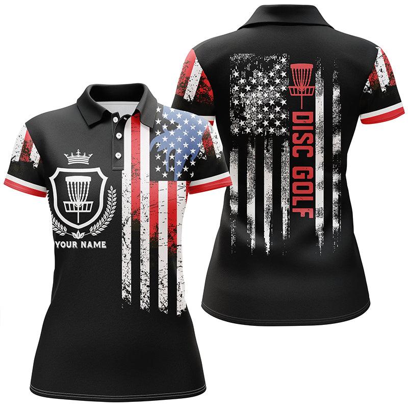 Customized Name Disc Golf Women Polo Shirt, Disc Golf Basket American Flag Patriotic Women Polo Shirts - Perfect Gift For Ladies, Disc Golf Lovers - Image 2