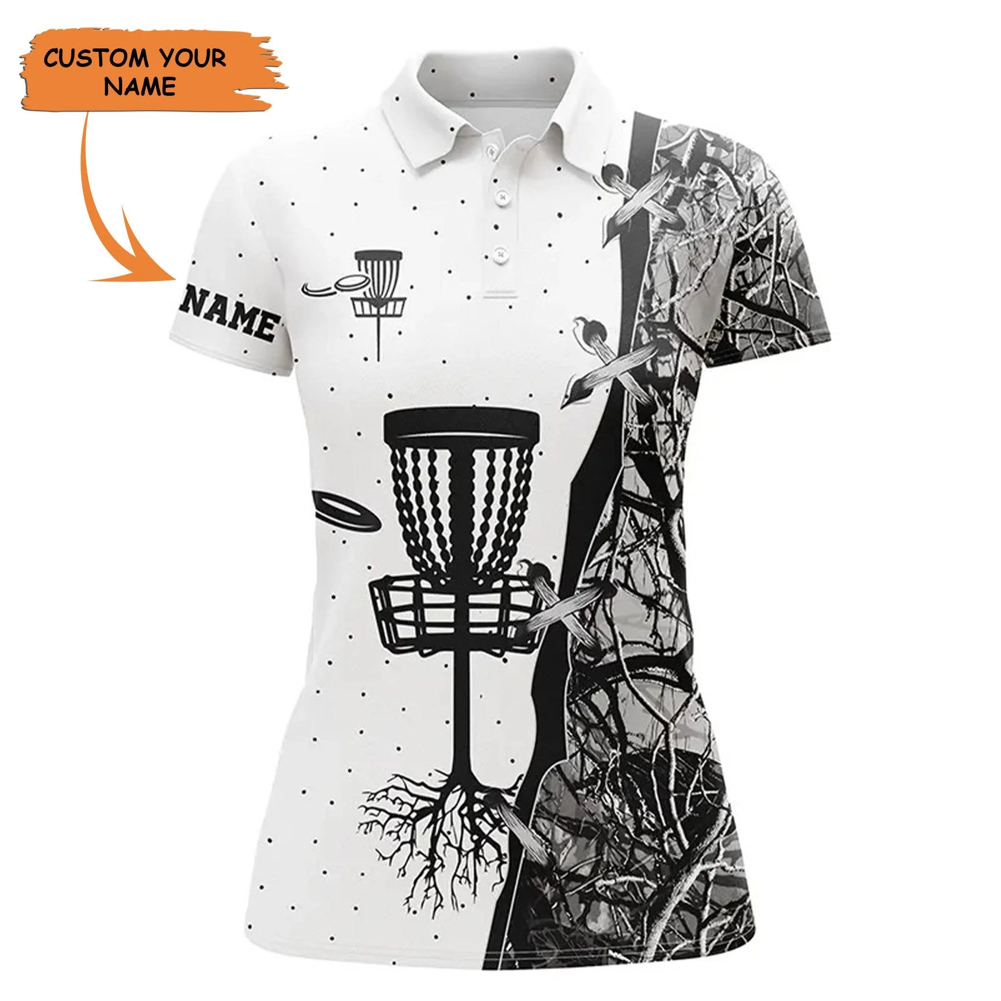Customized Name Disc Golf Women Polo Shirt, Personalized Black Camo Disc Golf Hole Polo Shirts - Perfect Gift For Ladies, Disc Golf Lovers