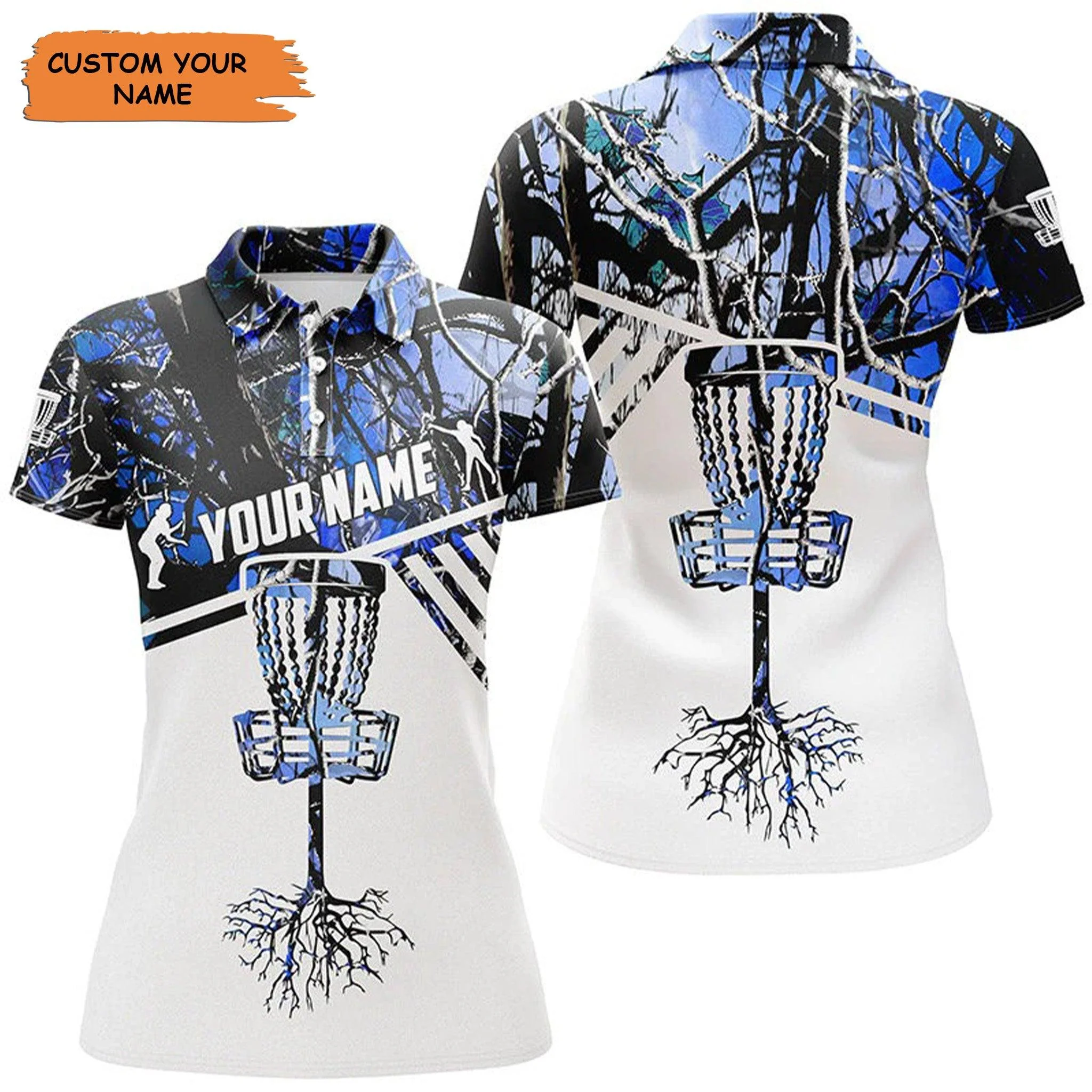 Customized Name Disc Golf Women Polo Shirt, Personalized Blue Camo Disc Golf Polo Shirts - Perfect Gift For Ladies, Disc Golf Lovers