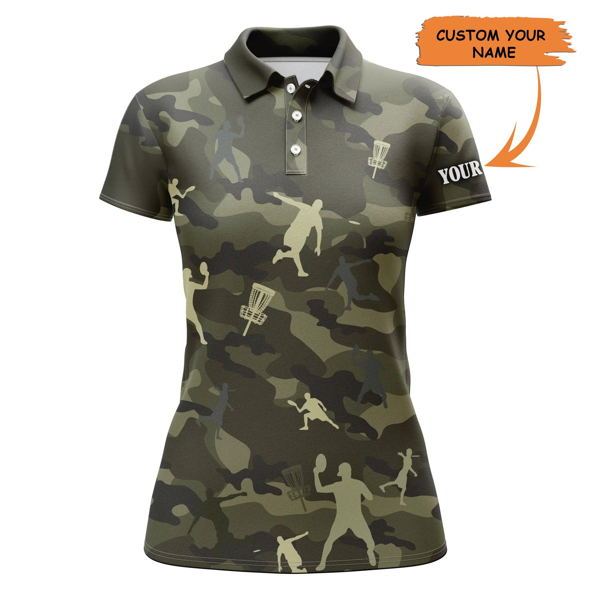 Customized Name Disc Golf Women Polo Shirts, Personalized Green Camo Disc Golf Women Polo Shirts For Women - Perfect Gift For Ladies, Disc Golf Lovers