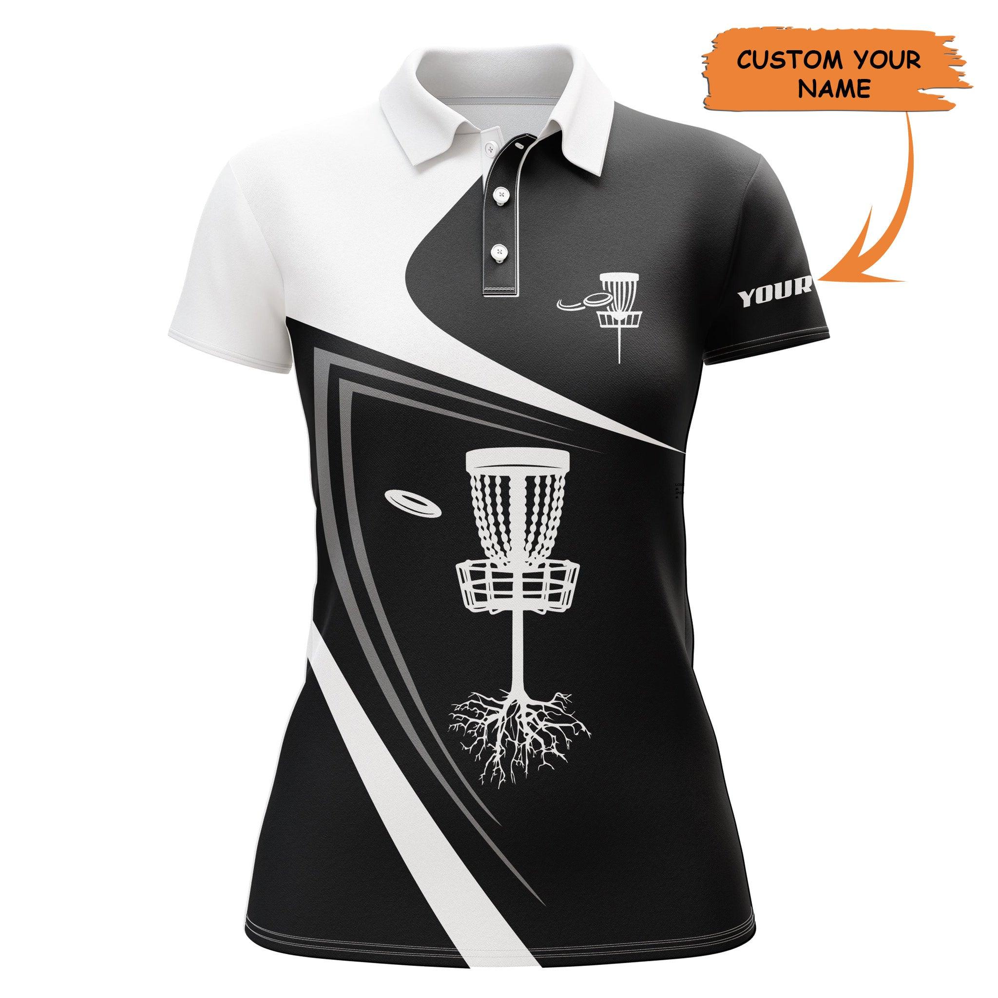 Customized Name Disc Golf Women Polo Shirts Personalized Name Black White Disc Golf Basket Polo Shirts - Perfect Gift For Ladies, Disc Golf Lovers