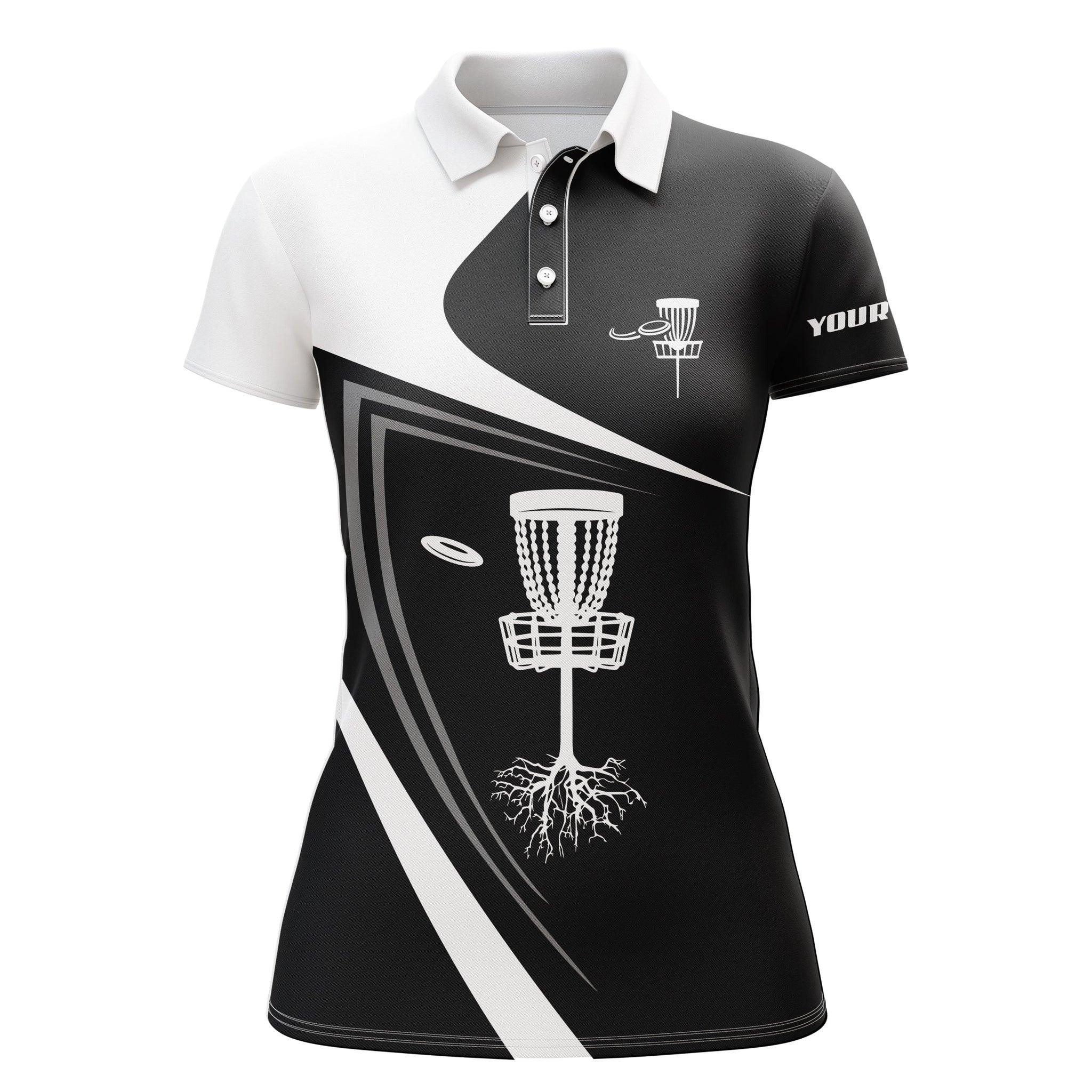 Customized Name Disc Golf Women Polo Shirts Personalized Name Black White Disc Golf Basket Polo Shirts - Perfect Gift For Ladies, Disc Golf Lovers - Image 2