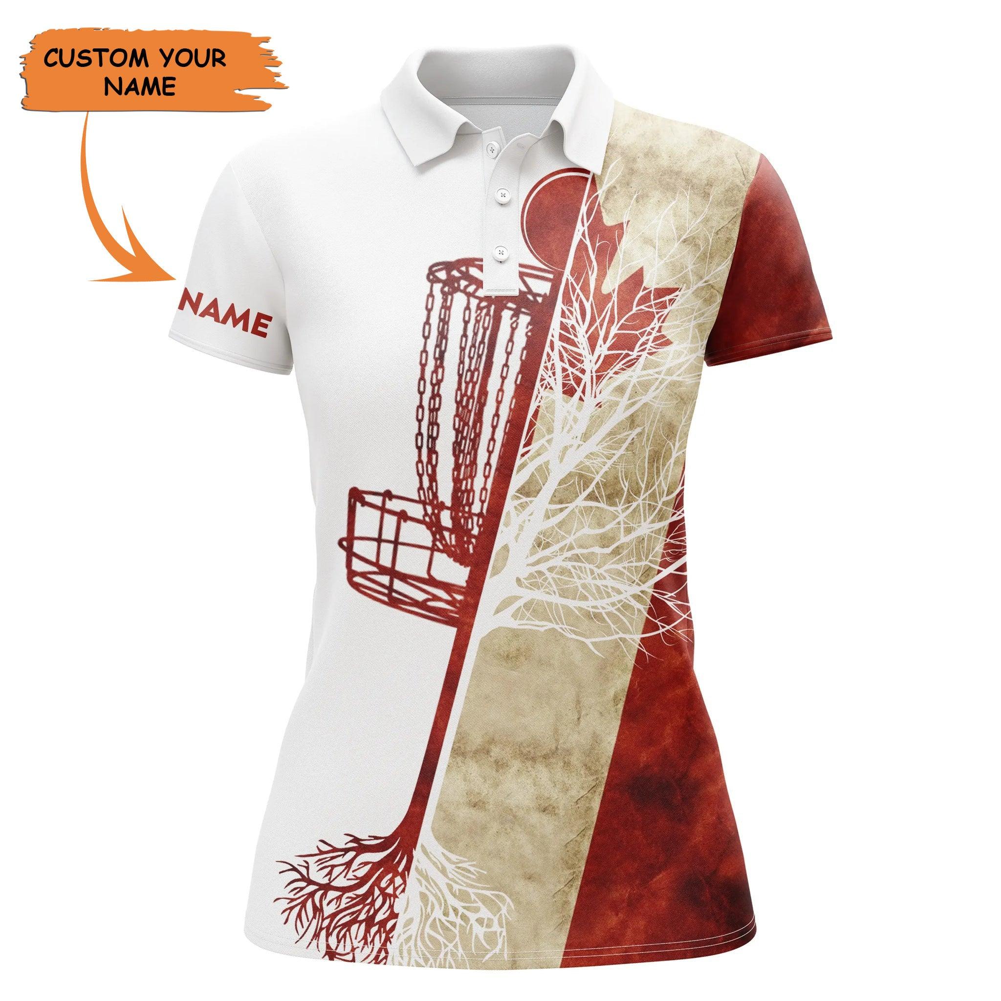 Customized Name Disc Golf Women Polo Shirts, Personalized Name Canadian Flag Disc Golf Basket Polo Shirt - Perfect Gift For Ladies, Disc Golf Lovers