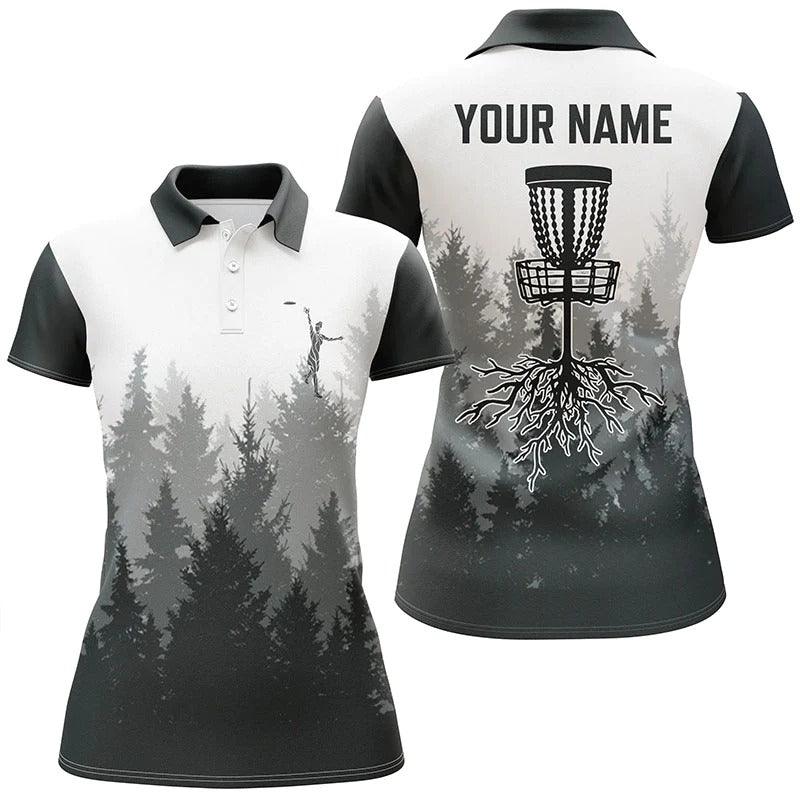 Customized Name Disc Golf Women Polo Shirts, Personalized Name Disc Golf Hole In The Woods Polo Shirts - Perfect Gift For Ladies, Disc Golf Lovers - Image 2
