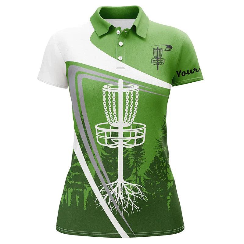 Customized Name Disc Golf Women Polo Shirts, Personalized Name Green Disc Golf Basket Polo Shirt For Women - Perfect Gift For Ladies, Disc Golf Lovers - Image 2