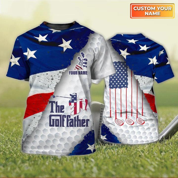 Customized Name Golf T Shirt, American Flag Personalized Name The Golf Father T Shirt For Men - Perfect Gift For Golf Lovers, Golfers