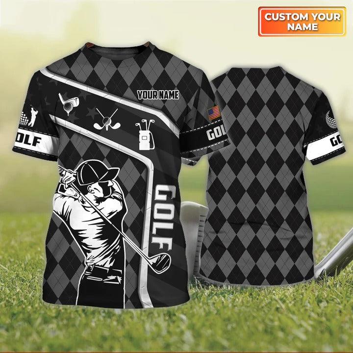 Customized Name Golf T Shirt, Personalized Name USA Flag Golf T Shirt For Men - Perfect Gift For Golf Lovers, Golfers
