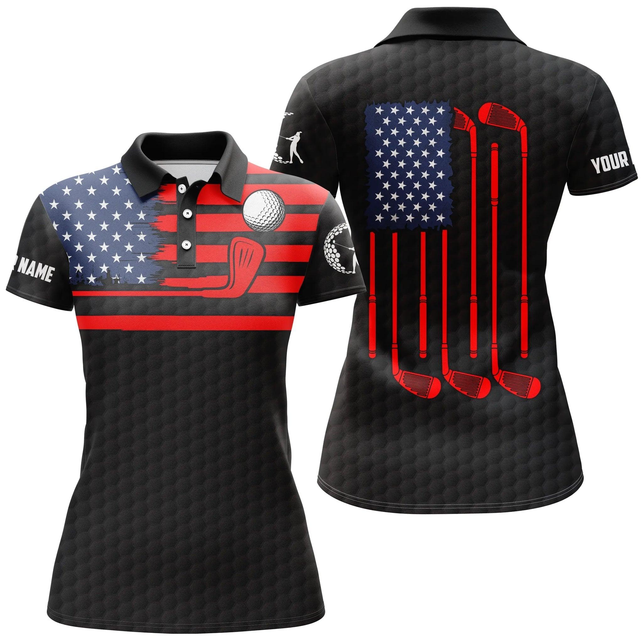 Customized Name Golf Women Polo Shirt, American Flag Patriotic Polo Shirt, Black Golf Polo Shirt - Perfect Gift For Women, Golf Lovers, Golfers - Image 2