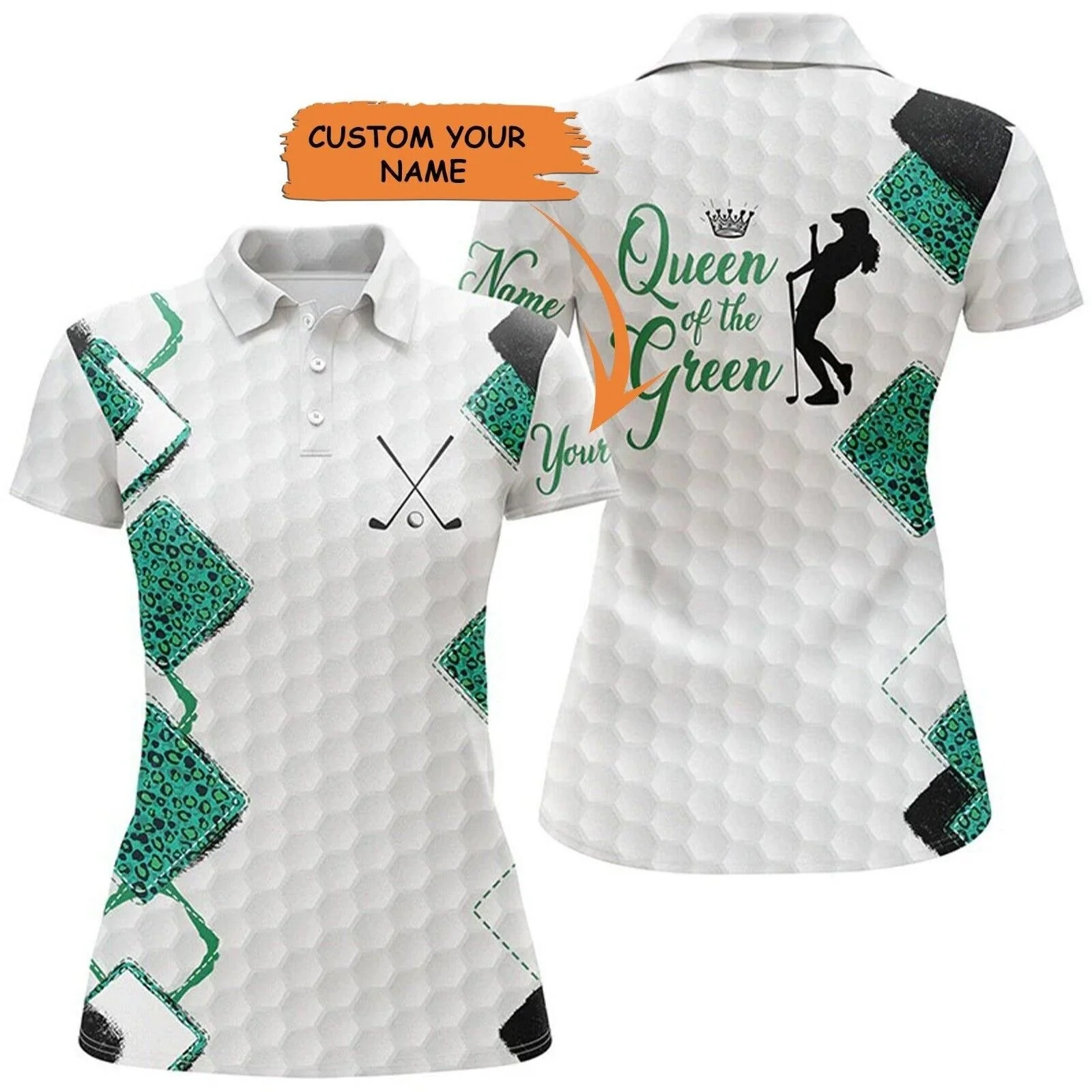 Customized Name Golf Women Polo Shirt, White Golf Ball Green Leopard Personalized Queen Of The Green - Perfect Gift For Ladies, Golf Lovers, Golfers - Image 2