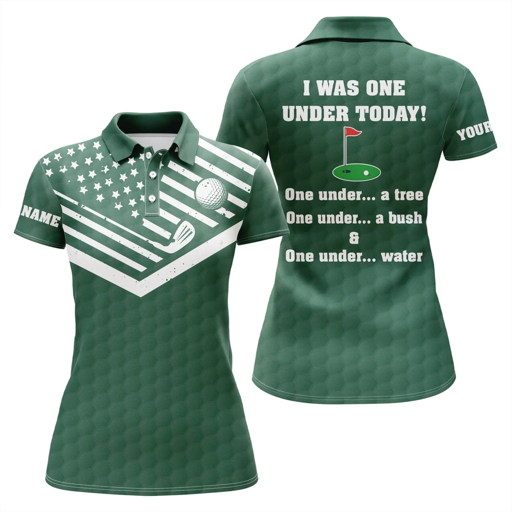 Customized Name Golf Women Polo Shirts, American Flag Green Shirts, Personalized I Was One Under Today Shirts - Perfect Gift For Golfers, Golf Lovers - Image 2