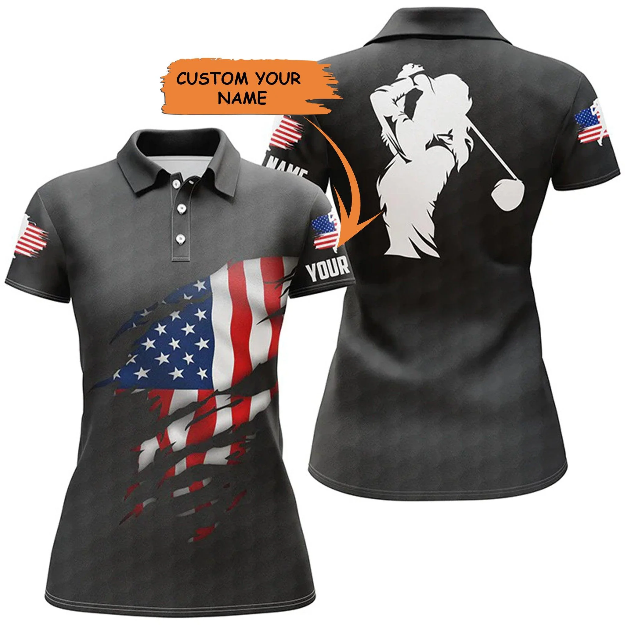 Customized Name Golf Women Polo Shirts, American Flag Patriot Personalized Unique Golfers Gift Shirts - Perfect Gift For Ladies, Golfers, Golf Lovers