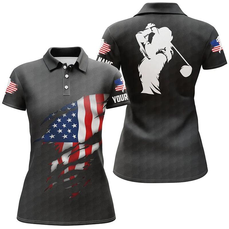 Customized Name Golf Women Polo Shirts, American Flag Patriot Personalized Unique Golfers Gift Shirts - Perfect Gift For Ladies, Golfers, Golf Lovers - Image 2