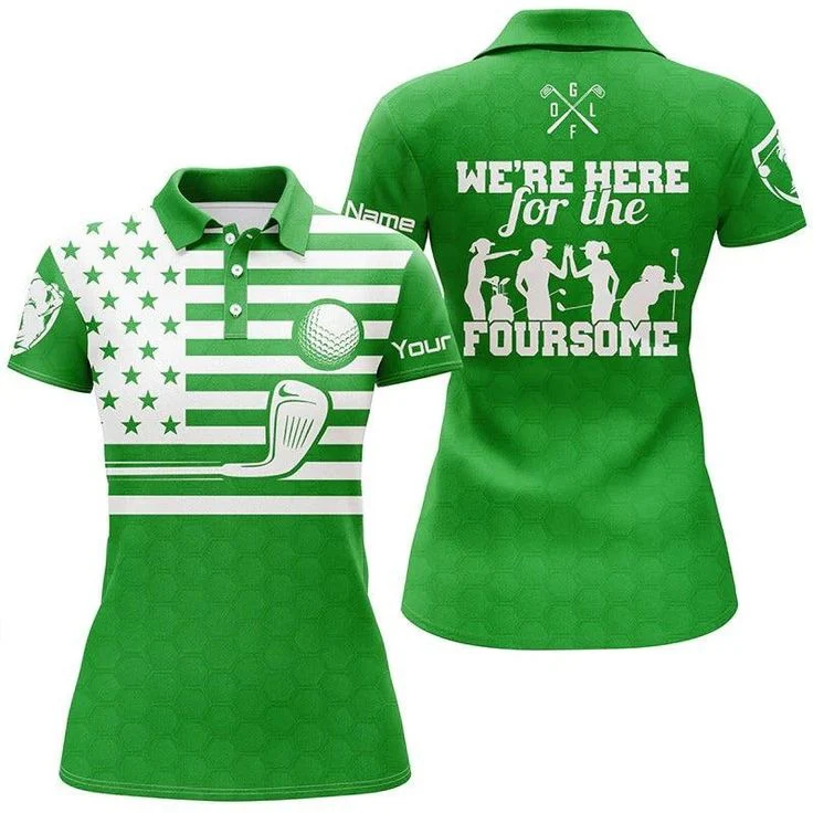 Customized Name Golf Women Polo Shirts, American Flag Patriot Personalized We're Here For The Foursome Shirts - Perfect Gift For Golfers, Golf Lovers - Image 2