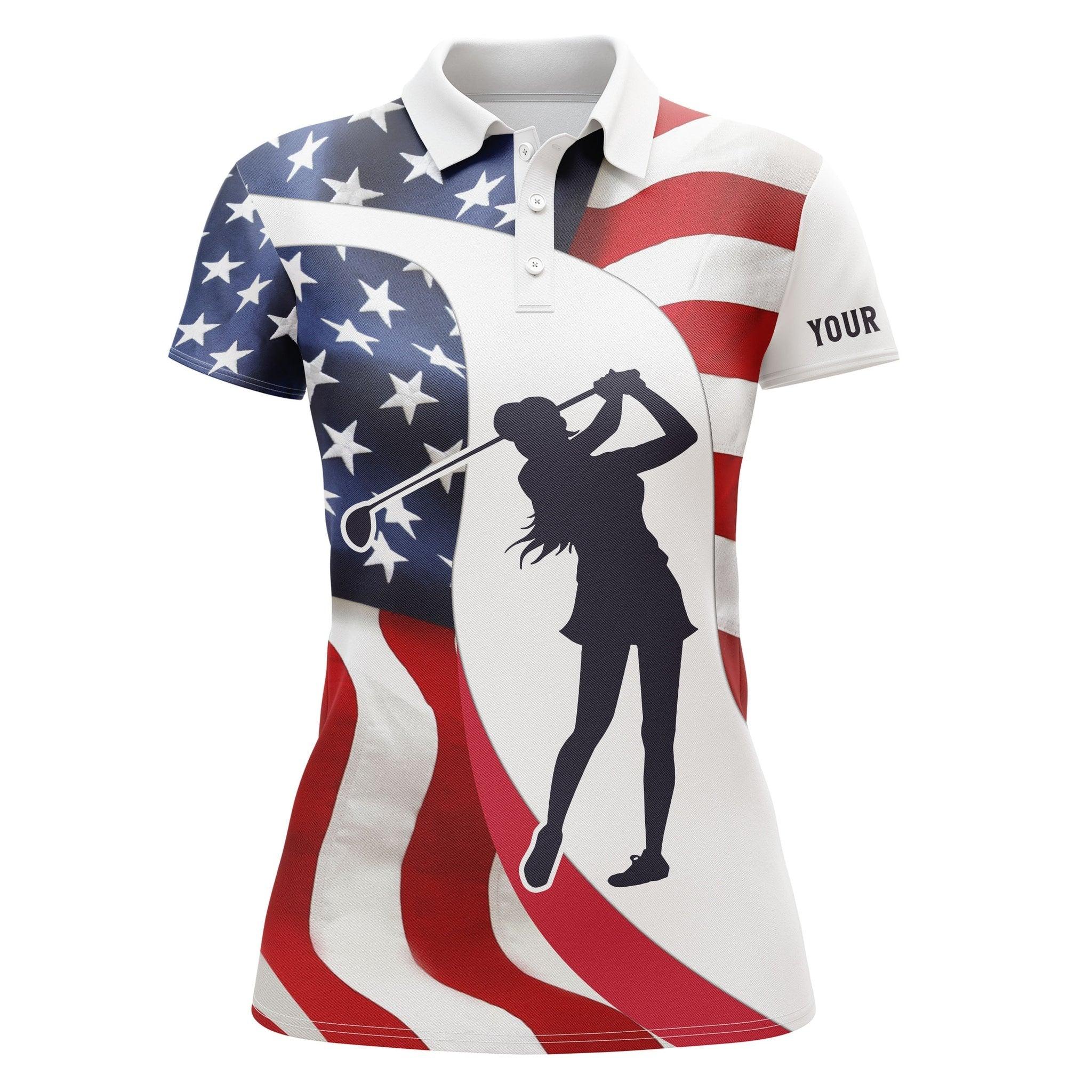 Customized Name Golf Women Polo Shirts, American Flag Patriotic 4th July Personalized Ladies Golf Polo Shirts - Perfect Gift For Golfers, Golf Lovers - Image 2