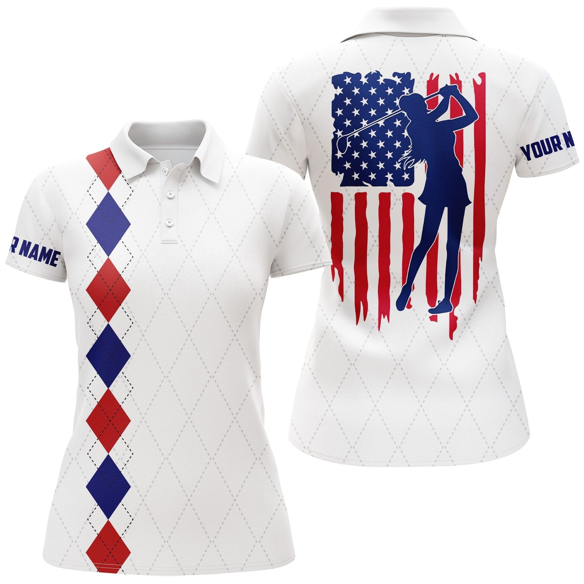 Customized Name Golf Women Polo Shirts, American Flag Patriotic, Personalized Ladies Golf Polo Shirts - Perfect Gift For Golfers, Golf Lovers - Image 2