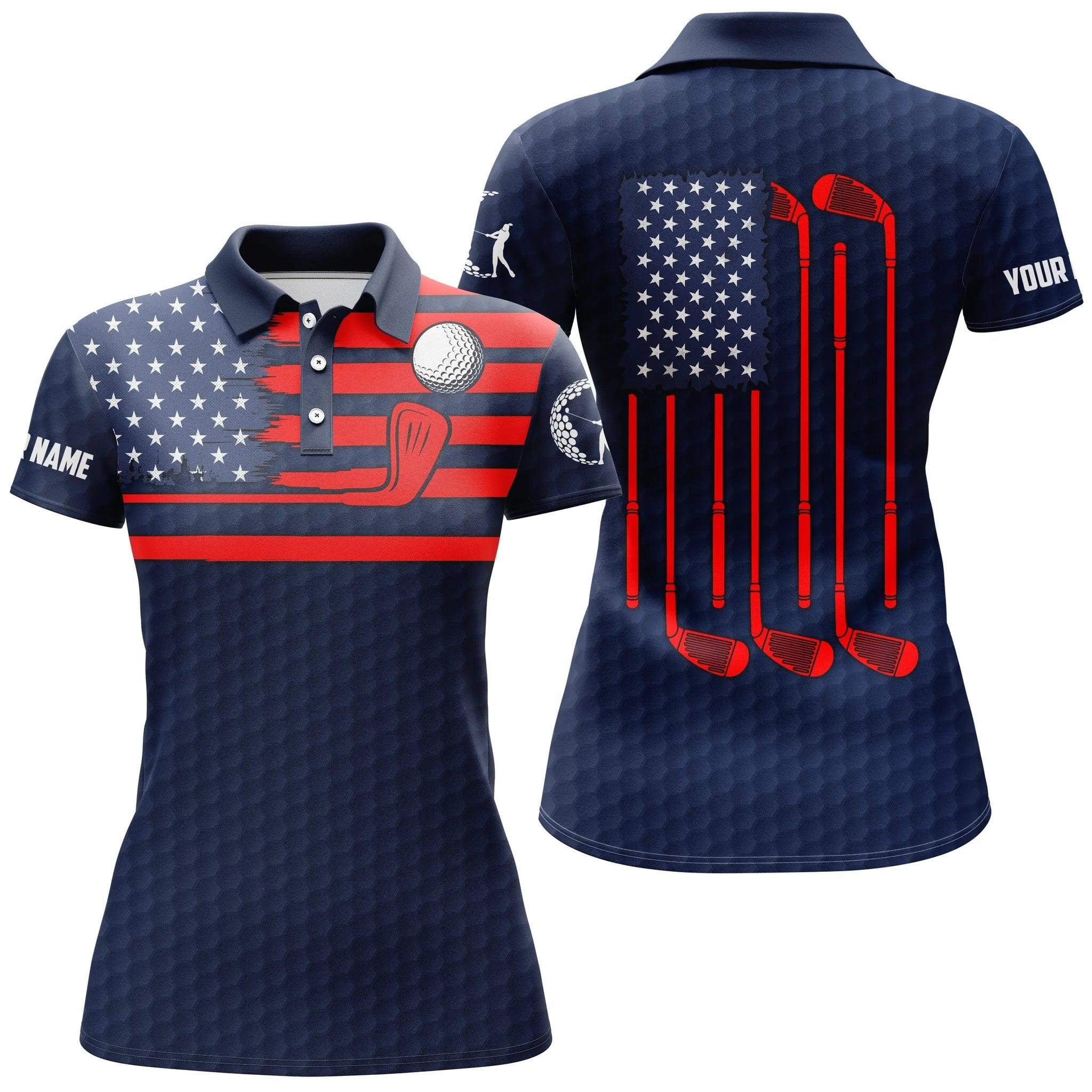 Customized Name Golf Women Polo Shirts, American Flag Patriotic, Personalized Ladies Navy Golf Clubs Shirts - Perfect Gift For Golfers, Golf Lovers - Image 2