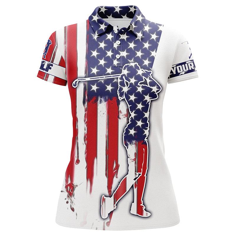 Customized Name Golf Women Polo Shirts, American Flag, Personalized Name Patriot Golf Gifts, Golf Shirts For Women - Gift For Golf Lovers, Golfers - Image 2
