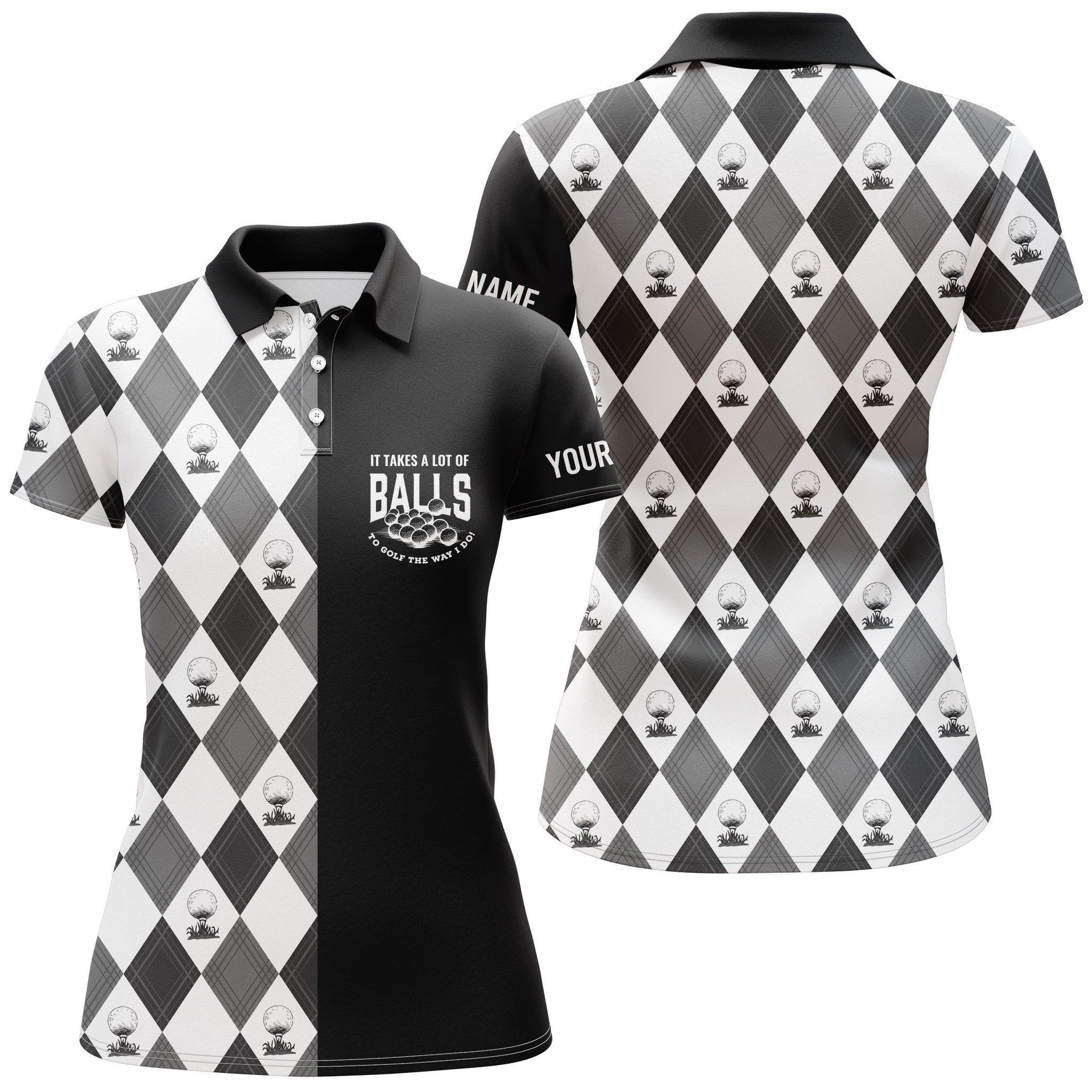 Customized Name Golf Women Polo Shirts, Black White Pattern, Personalized It Takes A Lot Of Balls Shirts - Perfect Gift For Golfers, Golf Lovers - Image 2