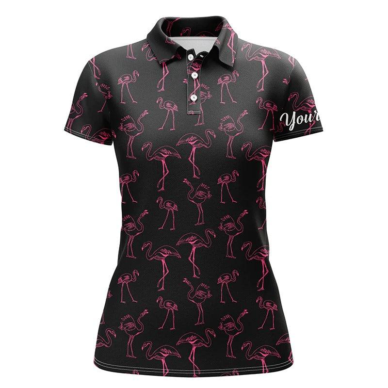 Customized Name Golf Women Polo Shirts, Black Women Polo Shirt Personalized Pink Flamingos Pattern Shirts - Perfect Gift For Golfers, Golf Lovers - Image 3