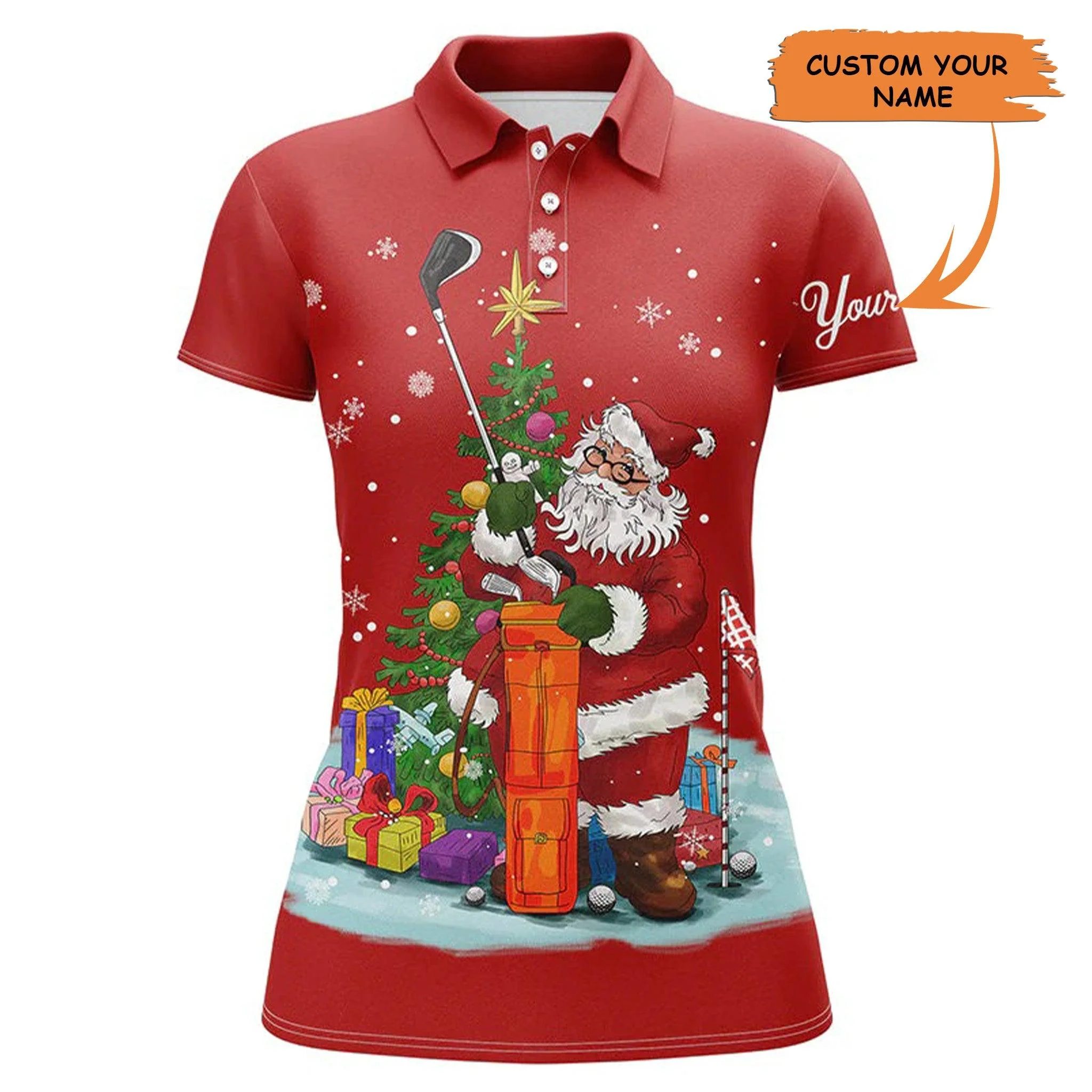 Customized Name Golf Women Polo Shirts, Christmas Red Shirts Personalized Santa Golfer Christmas Gift - Perfect Gift For Ladies, Golfers, Golf Lovers