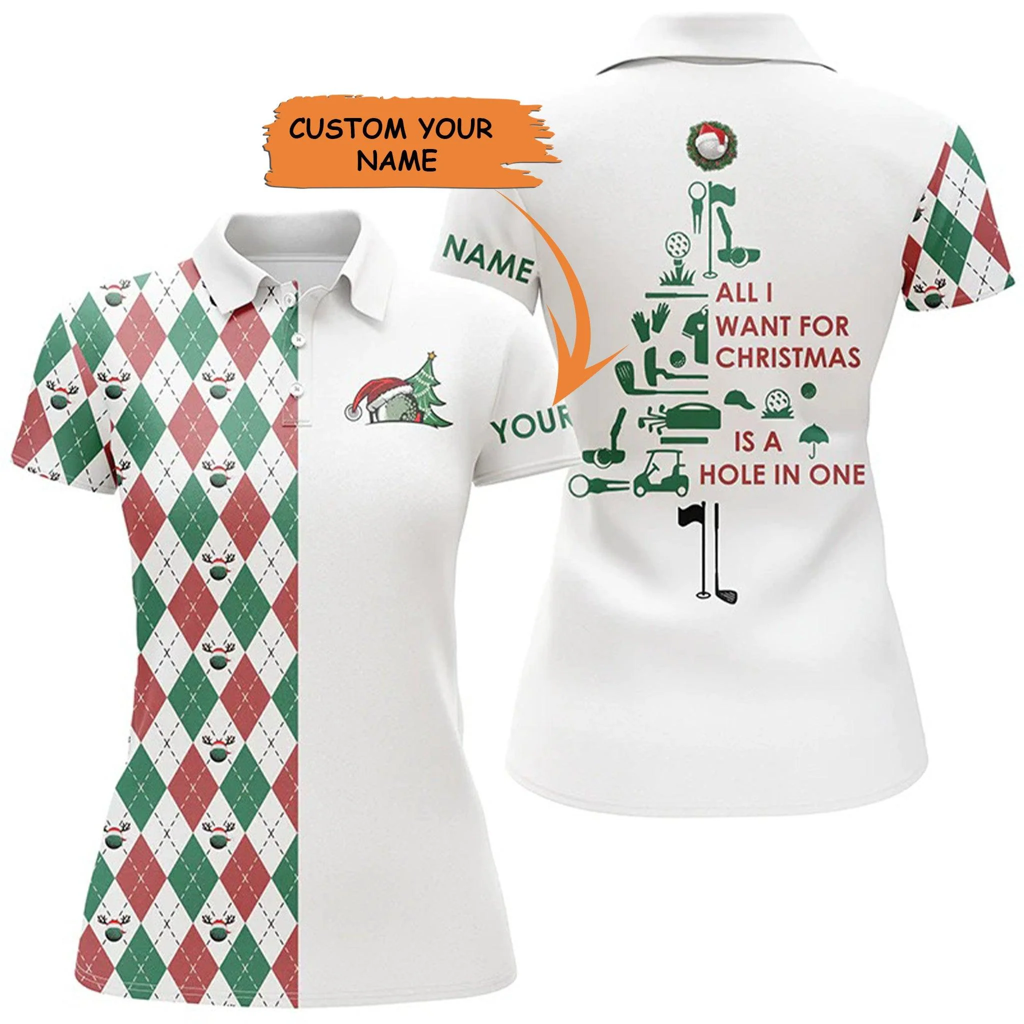 Customized Name Golf Women Polo Shirts, Christmas Tree Personalized All I Want For Christmas Shirts - Perfect Gift For Ladies, Golfers, Golf Lovers