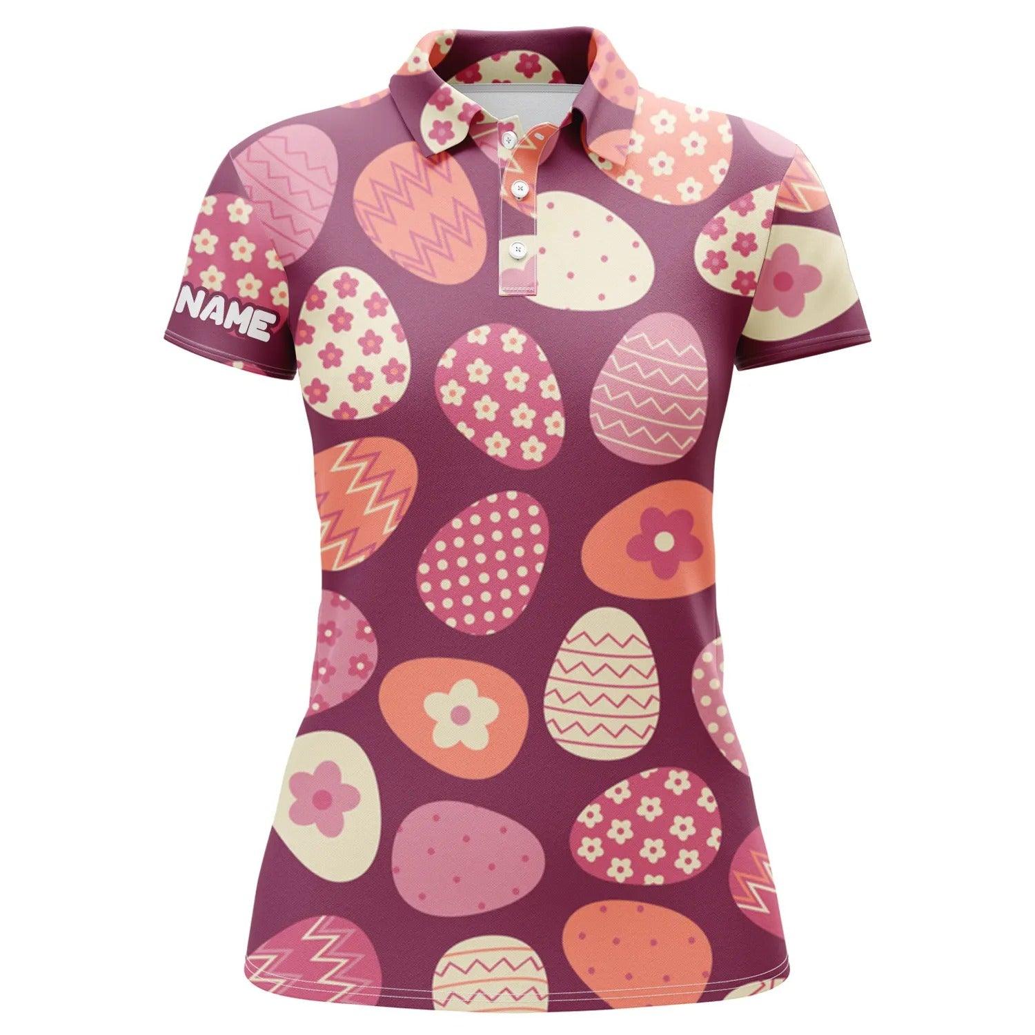 Customized Name Golf Women Polo Shirts, Colorful Easter Eggs Pattern Personalized Easter's Day Golfing Gift - Perfect Gift For Golfers, Golf Lovers - Image 2
