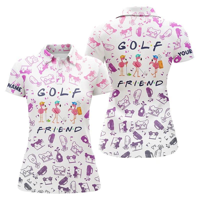 Customized Name Golf Women Polo Shirts, Funny Flamingo Personalized Gradient Neon Golf Icons Pattern Polo Shirt -Perfect Gift For Golfers, Golf Lovers - Image 2